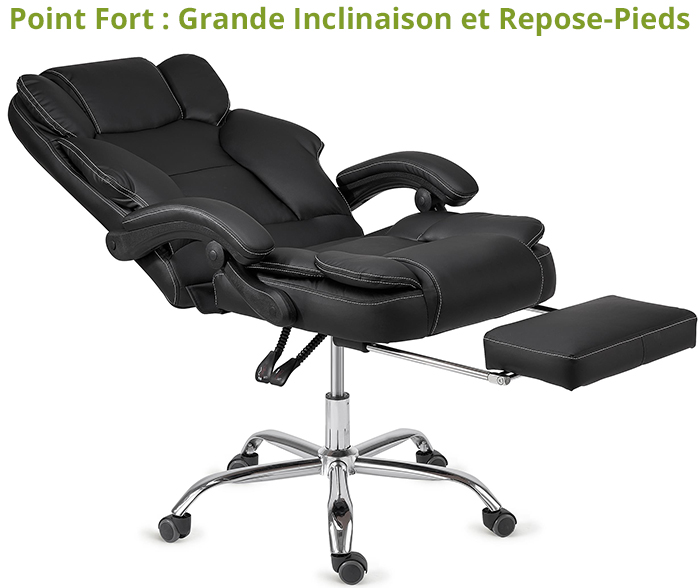 Chaise de bureau haute avec repose-pieds circulaire Ines - noir