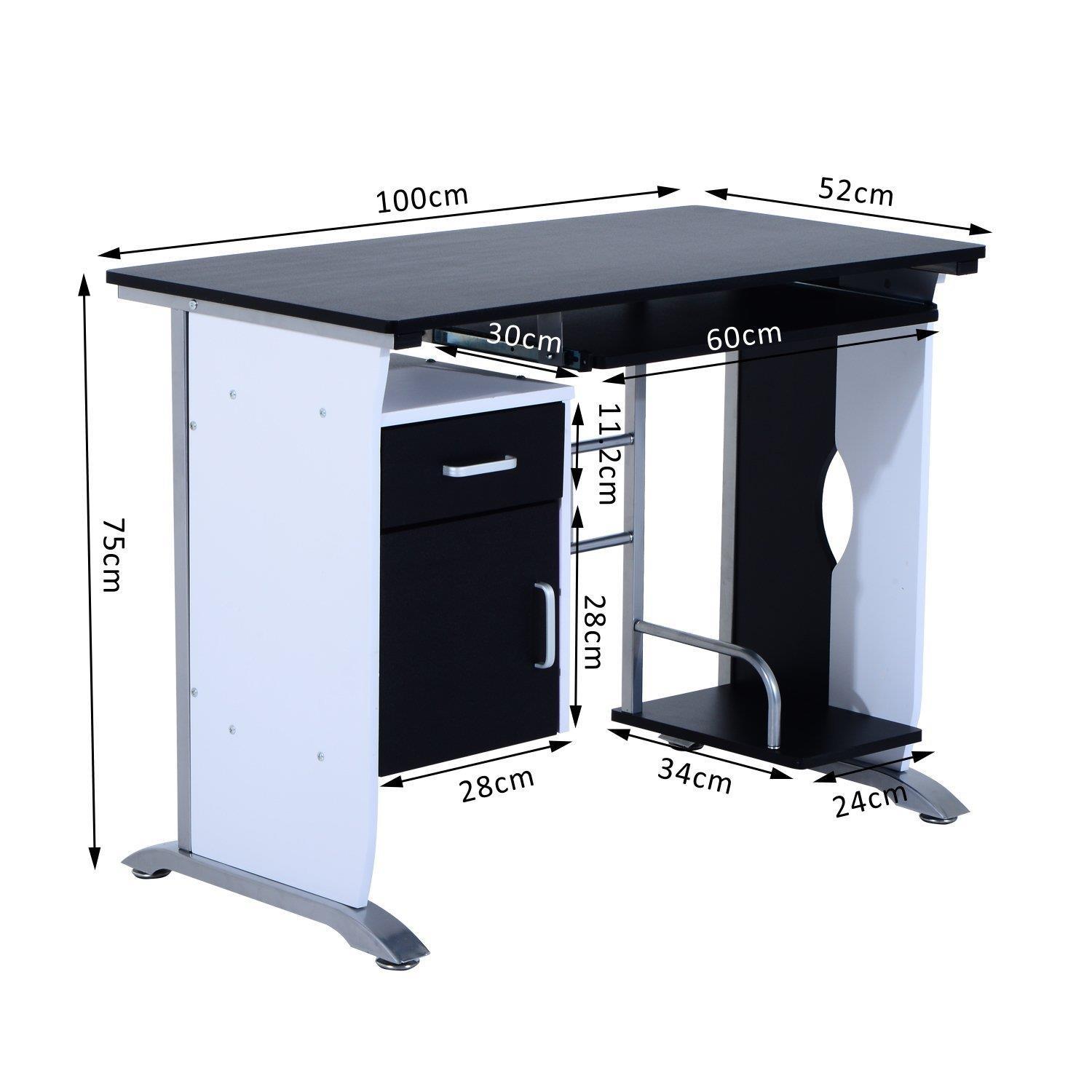 Bureau Informatique avec Tiroir et Support PC, 102 x 50 x 82 cm (Noir)