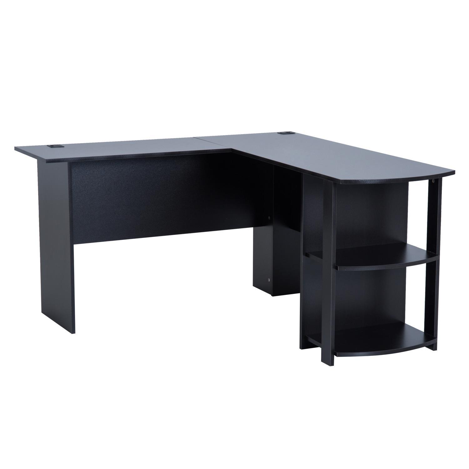 Bureau d'angle informatique style contemporain métal aspect bois noir