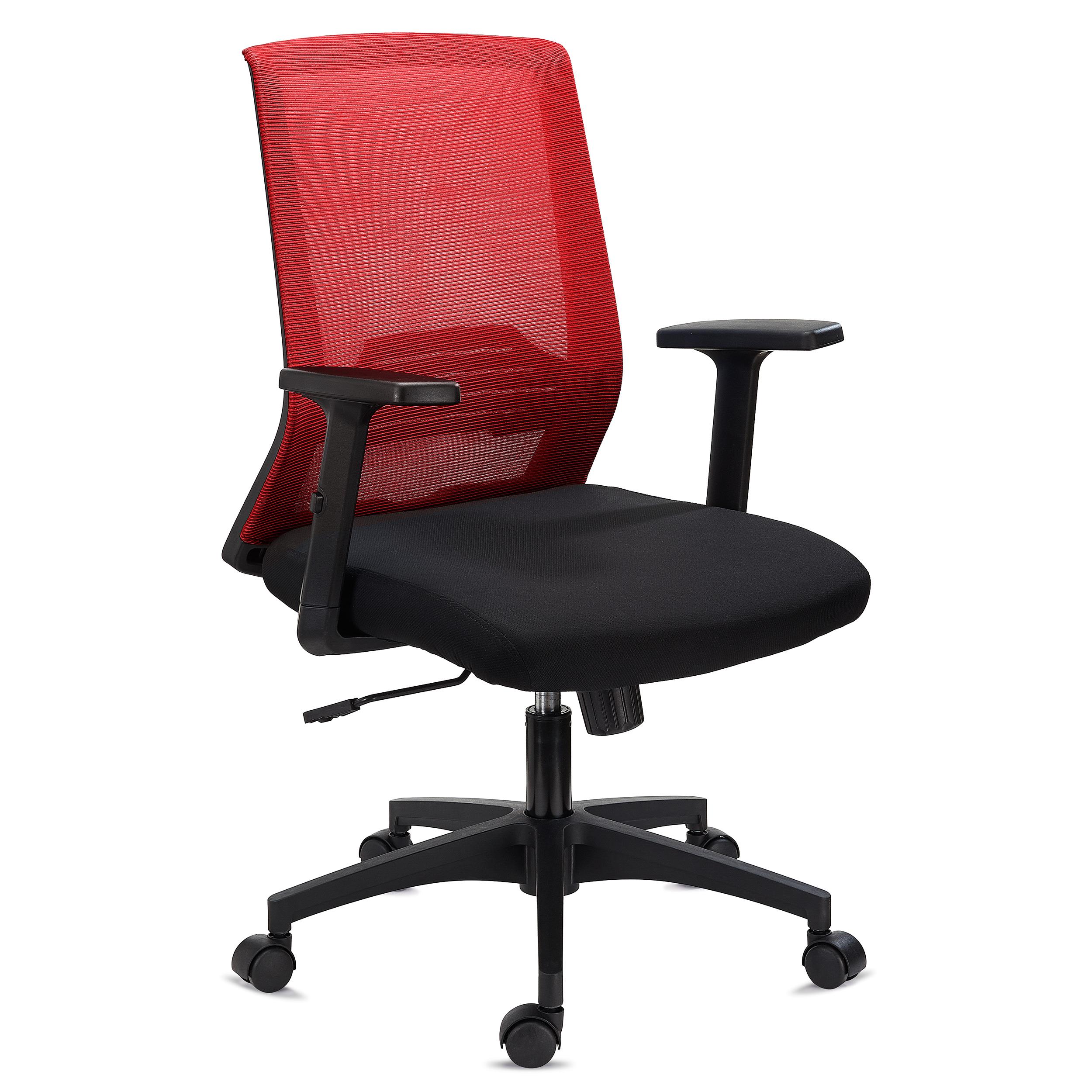 Chaise de Bureau MIAMI, Support Lombaire, Accoudoirs Ajustables, Confortable et Robuste, Rouge