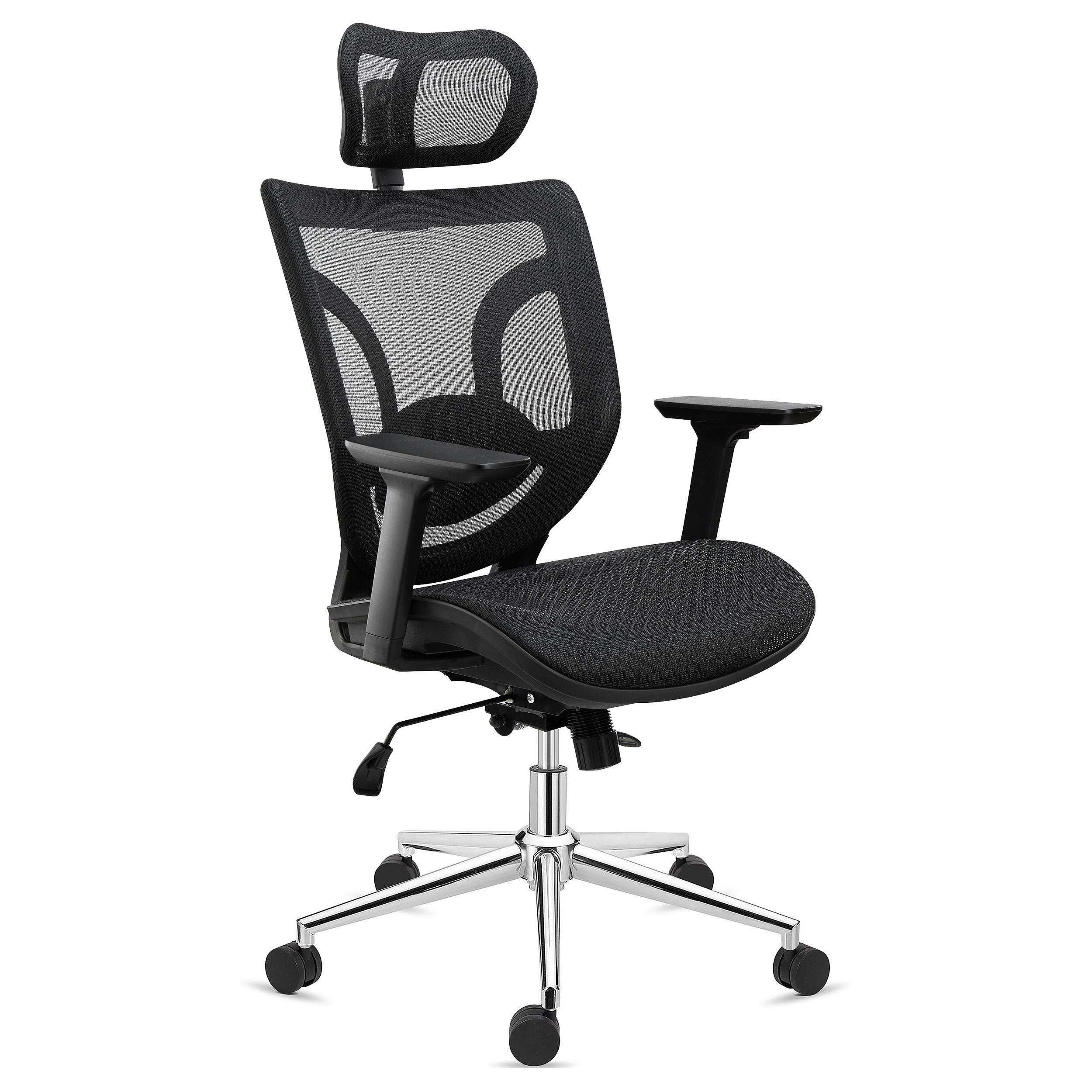 Chaise de bureau ergonomique LAMBO PRO, appui-tête, support lombaire  ajustable, en maille respirante, noir 