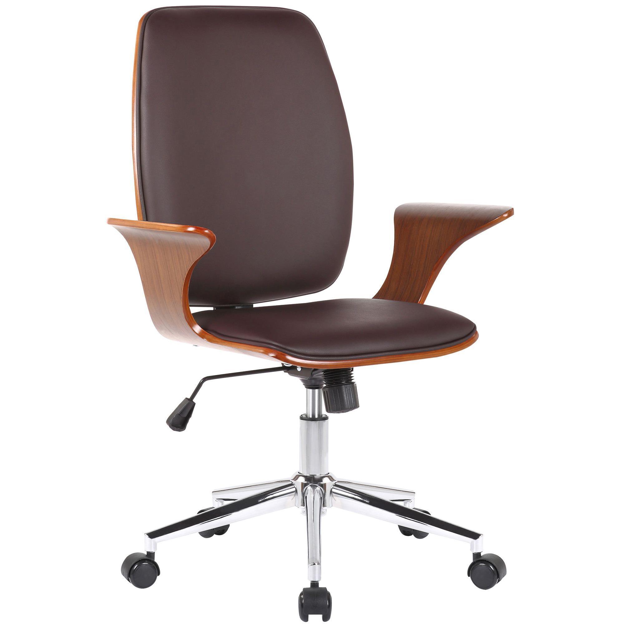 Chaise de Bureau BOMBAY, Design Elégant et Confortable, en Bois, Revêtement en Cuir, Marron