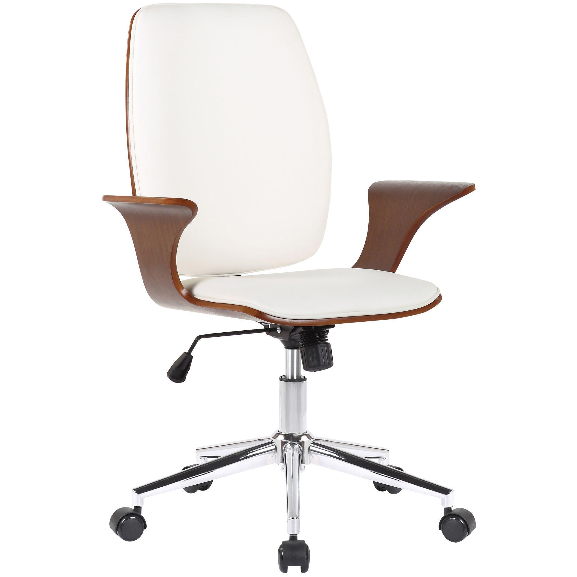 Chaise de Bureau BOMBAY, Design Elégant et Confortable, en Bois, Revêtement en Cuir, Blanc