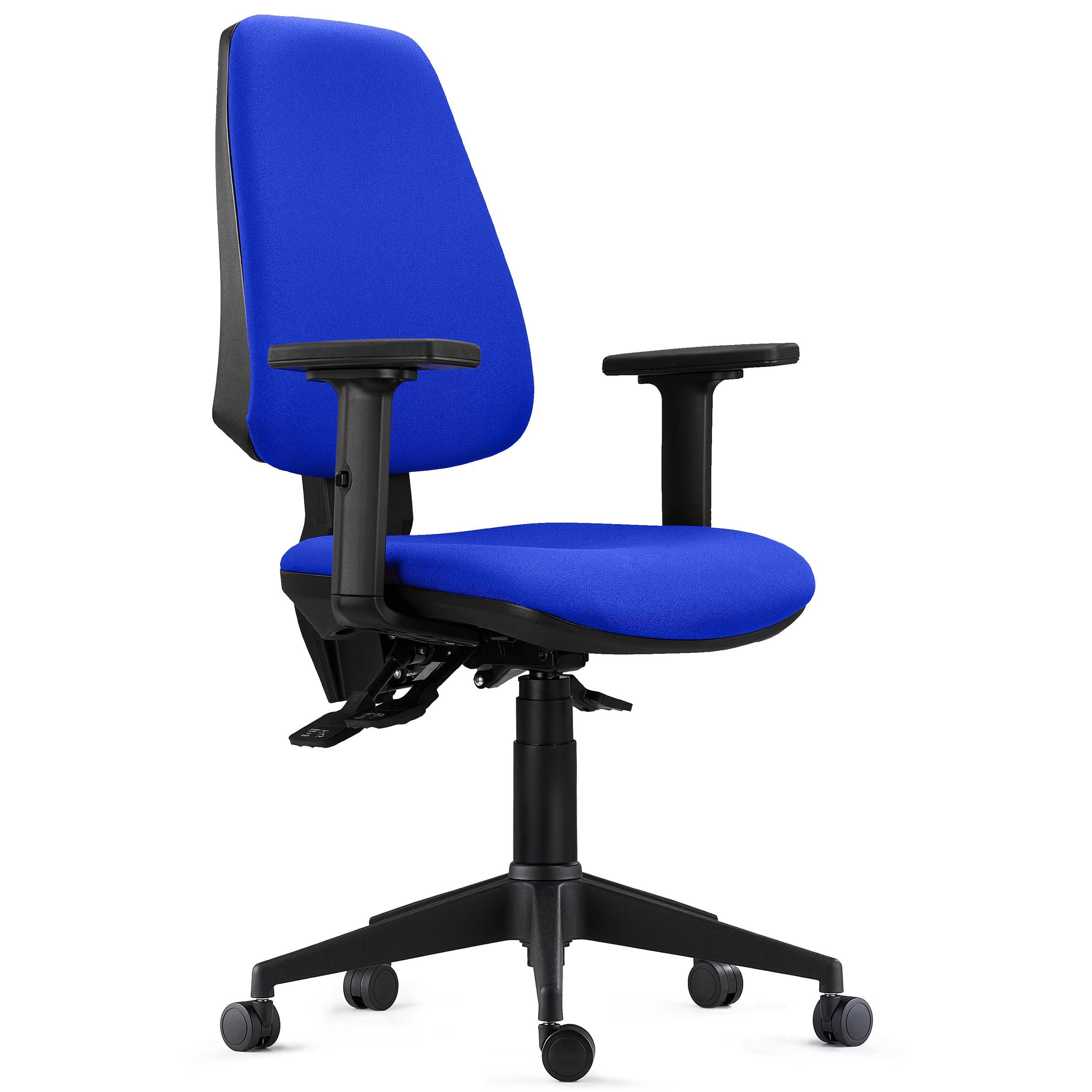 Chaise de Bureau Ergonomique INDIANA PRO, Usage Intensif 8H, avec Accoudoirs Ajustables 2D, en Tissu Bleu