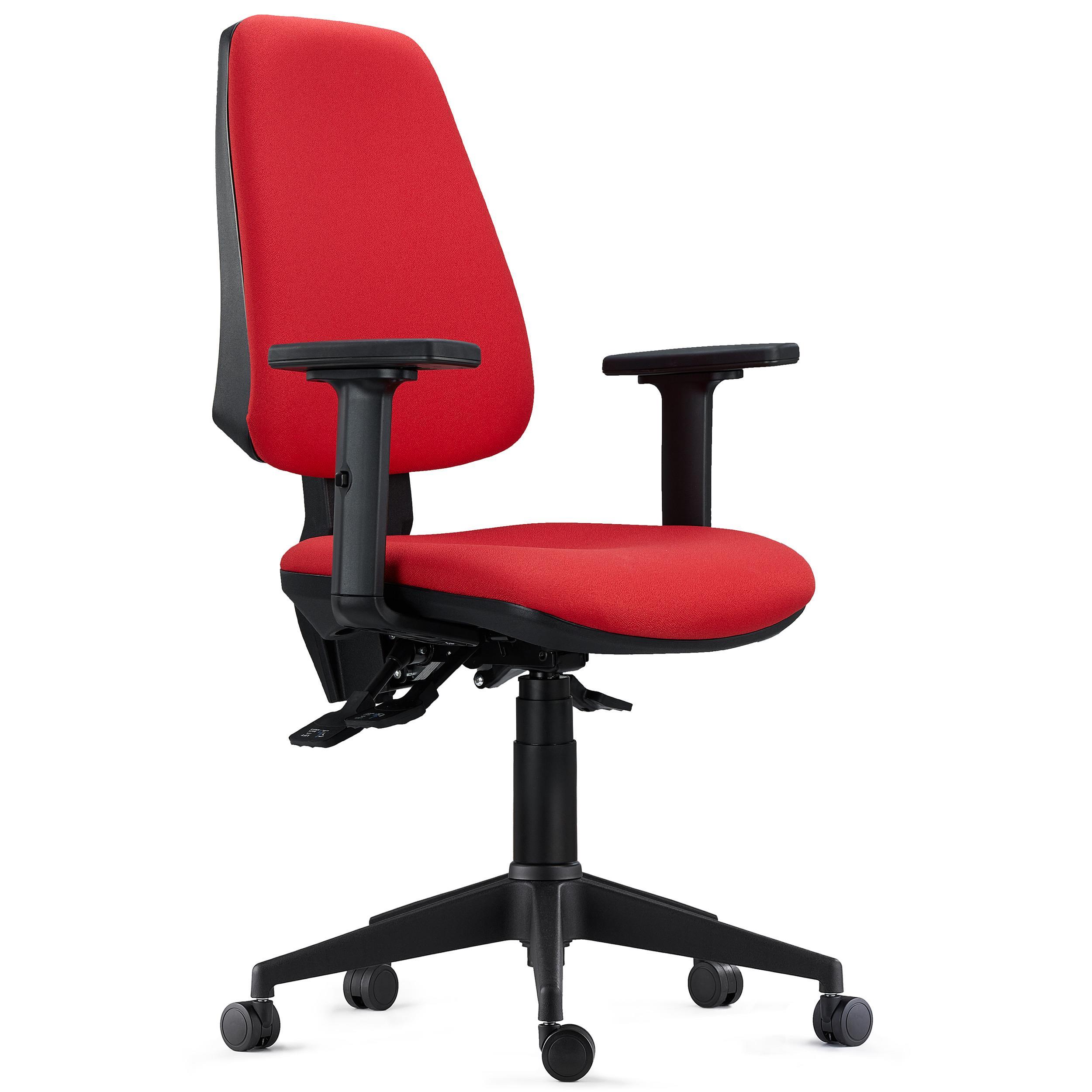 Chaise de Bureau Ergonomique INDIANA PRO, Usage Intensif 8H, avec Accoudoirs Ajustables 2D, en Tissu Rouge