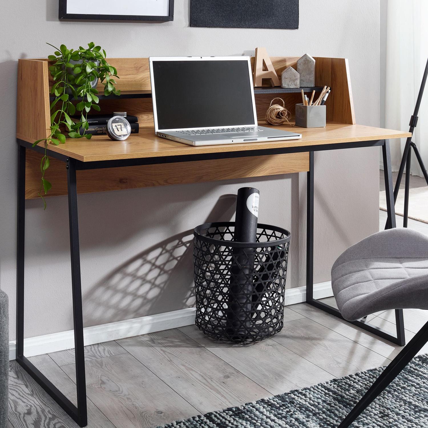 Bureau bois et métal avec étagère