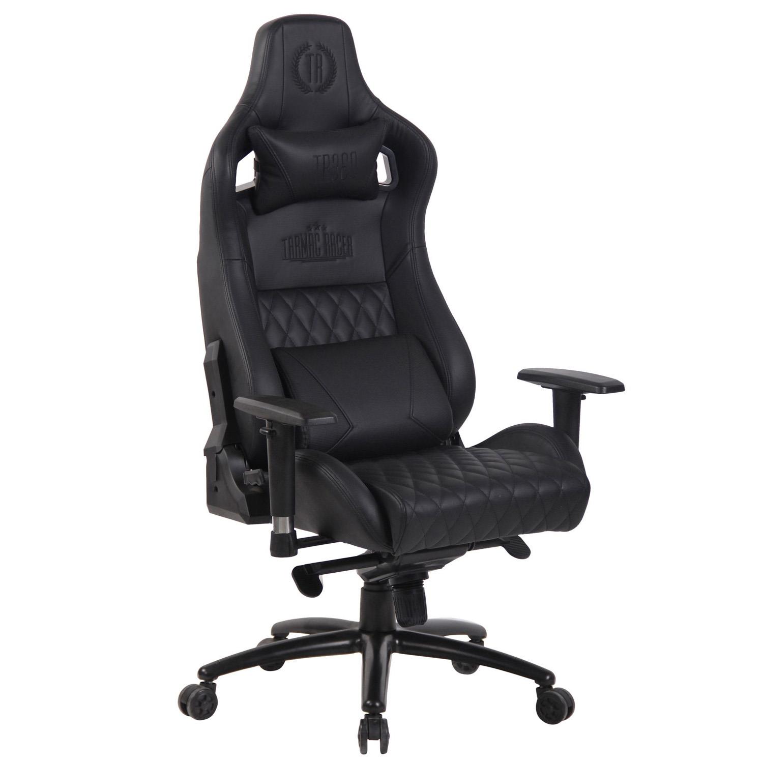 Fauteuil Gaming KAREN, Dossier Inclinable, avec Coussin Lombaire et  Cervical, en Cuir Authentique, Noir 