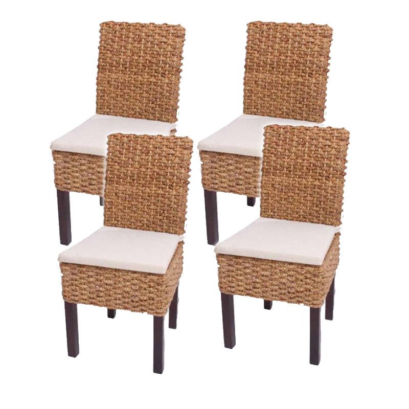 Lot de 4 chaises de salle à manger SABANA en rotin, avec coussin, tressage  exclusif, couleur marron clair 