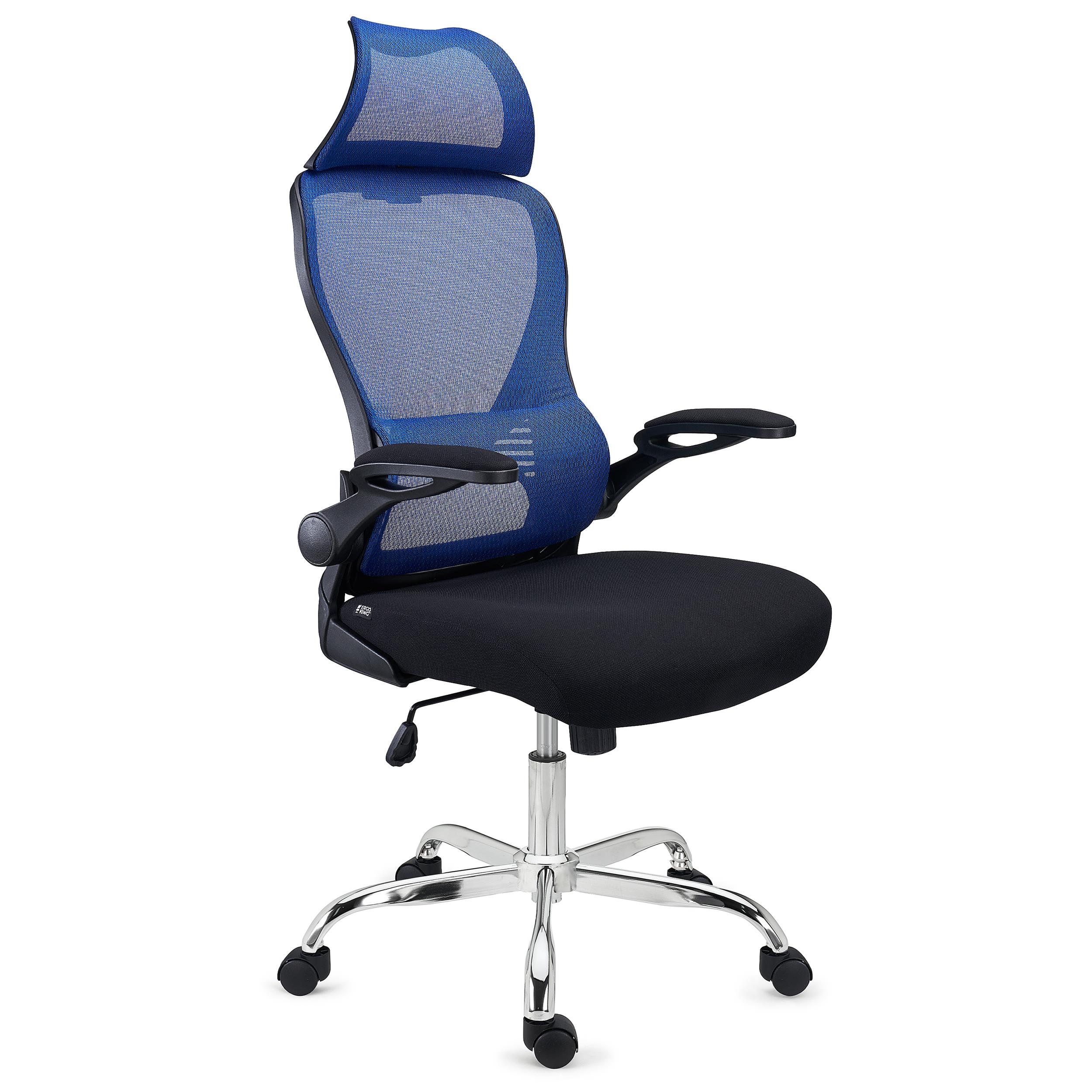 Chaise de Bureau CORFU, Appui-tête, Accoudoirs Rabattables, Design Ergonomique, Bleu