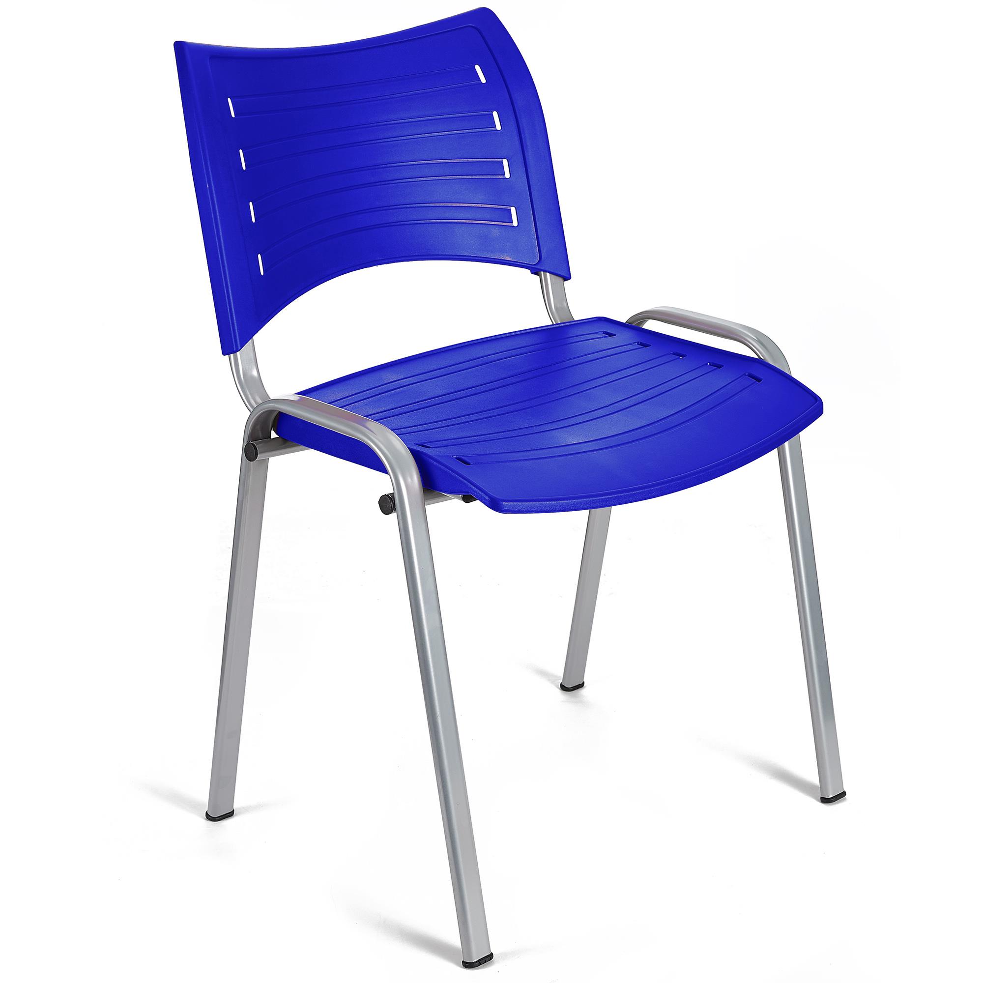 Chaise visiteur ELVA, empilable et très pratique, grande qualité, Bleu et Piétement Gris