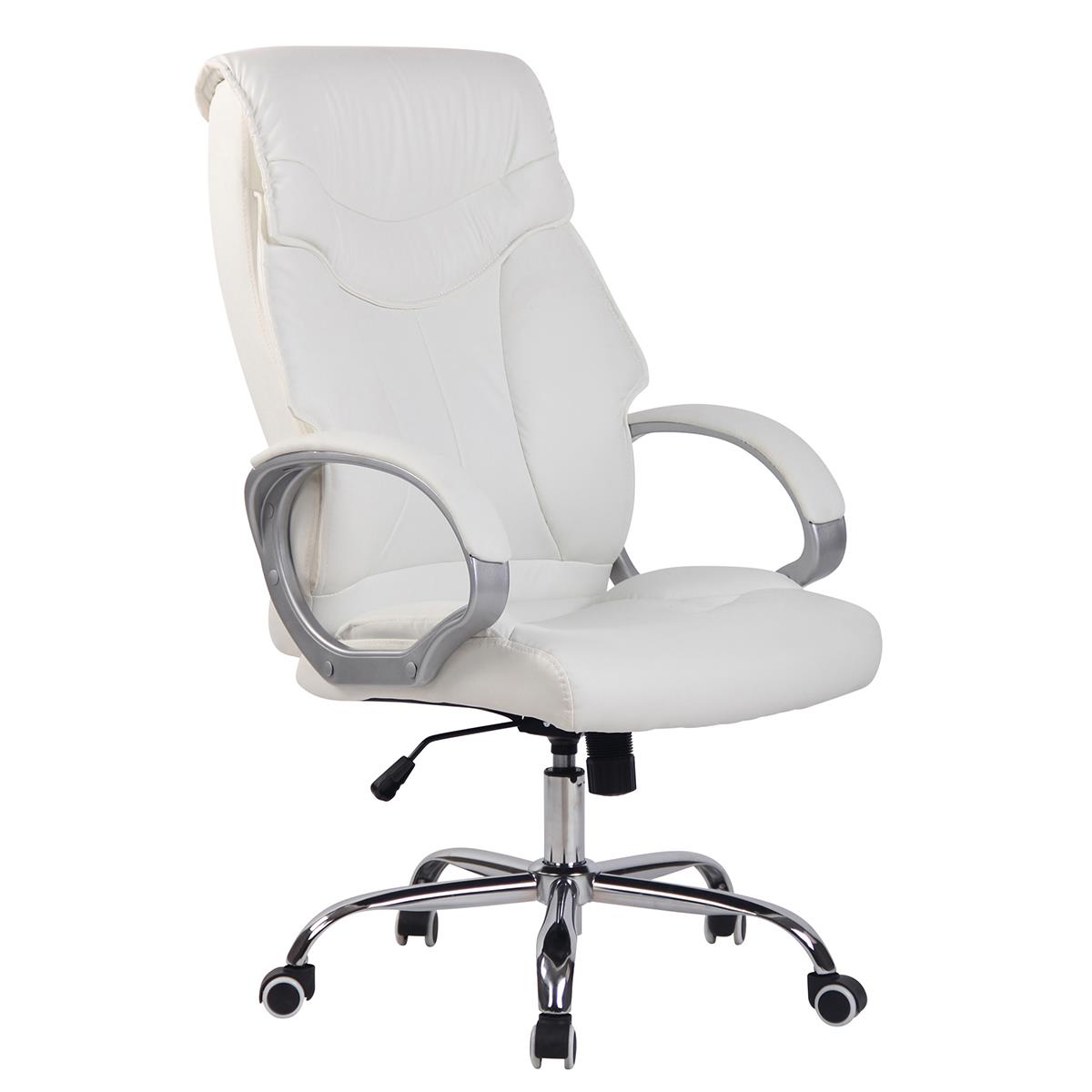 Chaise de bureau KIMI, grand dossier ergonomique avec double rembourrage, Cuir, Blanc