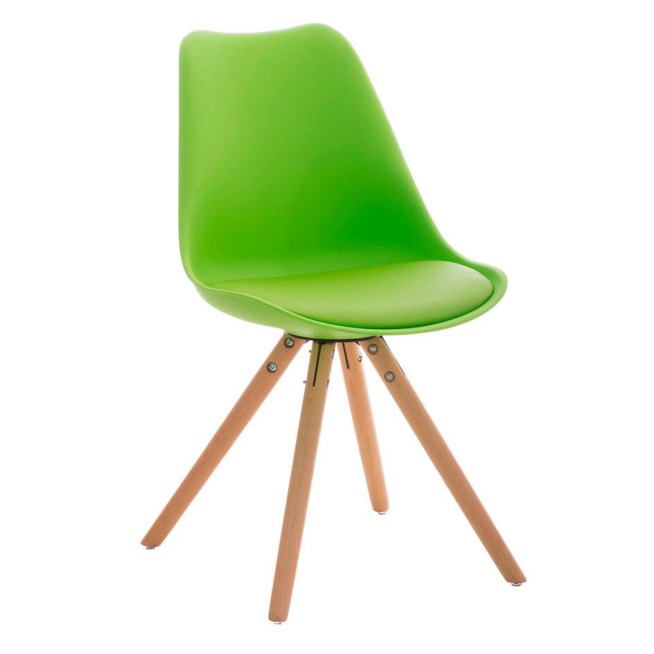 Chaise design / Visiteur ALMA très exclusive, structure en bois couleur hêtre et cuir, vert