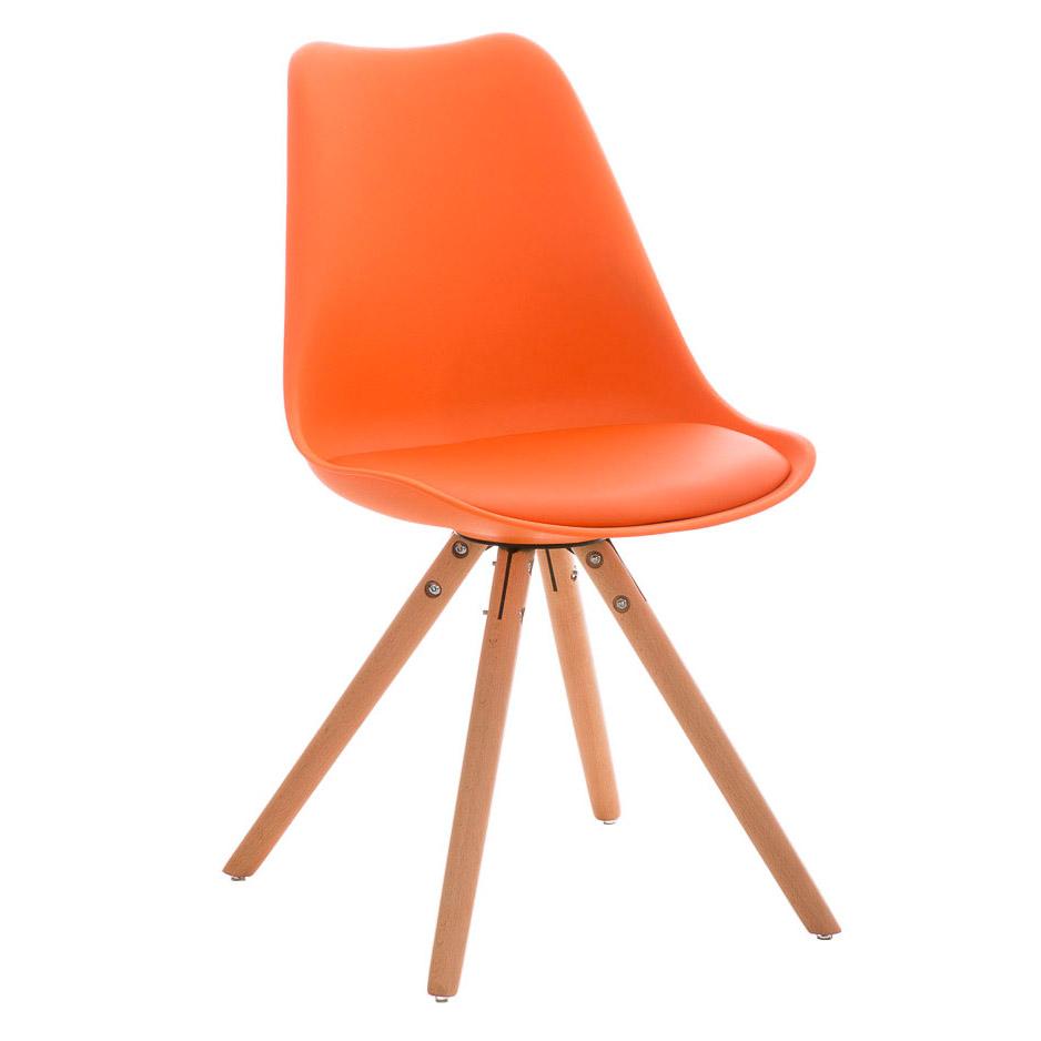 Chaise design / Visiteur ALMA très exclusive, structure en bois couleur hêtre et cuir, orange