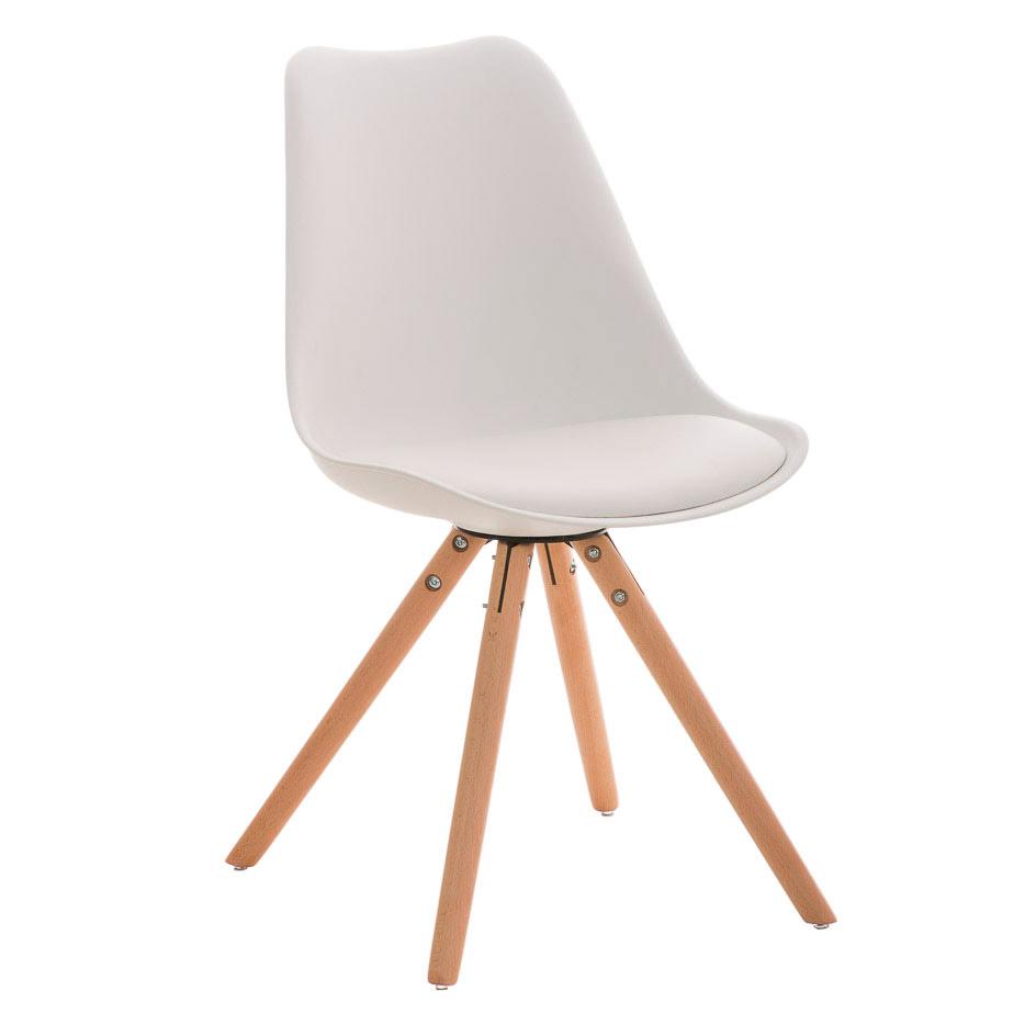 Chaise design / Visiteur ALMA très exclusive, structure en bois couleur hêtre et cuir, blanc