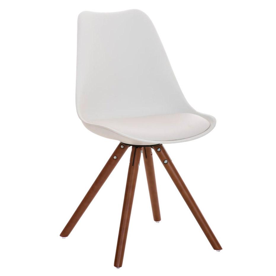 Chaise design / Visiteur ALMA très exclusive, structure en bois couleur noyer et cuir, blanc