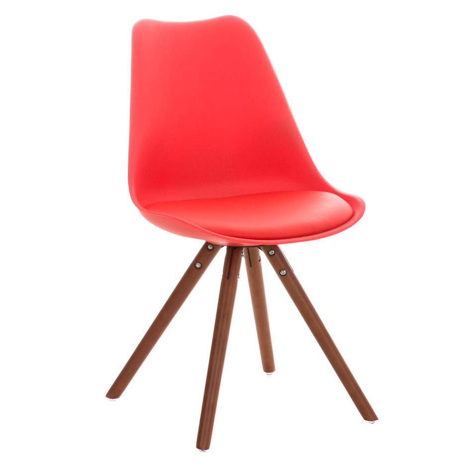 Chaise design / Visiteur ALMA très exclusive, structure en bois couleur noyer et cuir, rouge