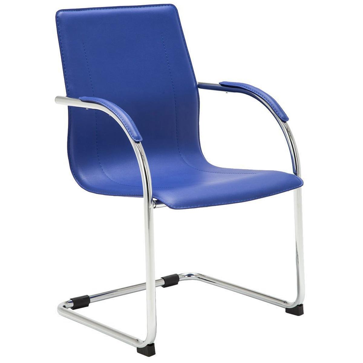Chaise Visiteur FLAP, Structure Métallique, Design élégant et moderne, Cuir, Bleu