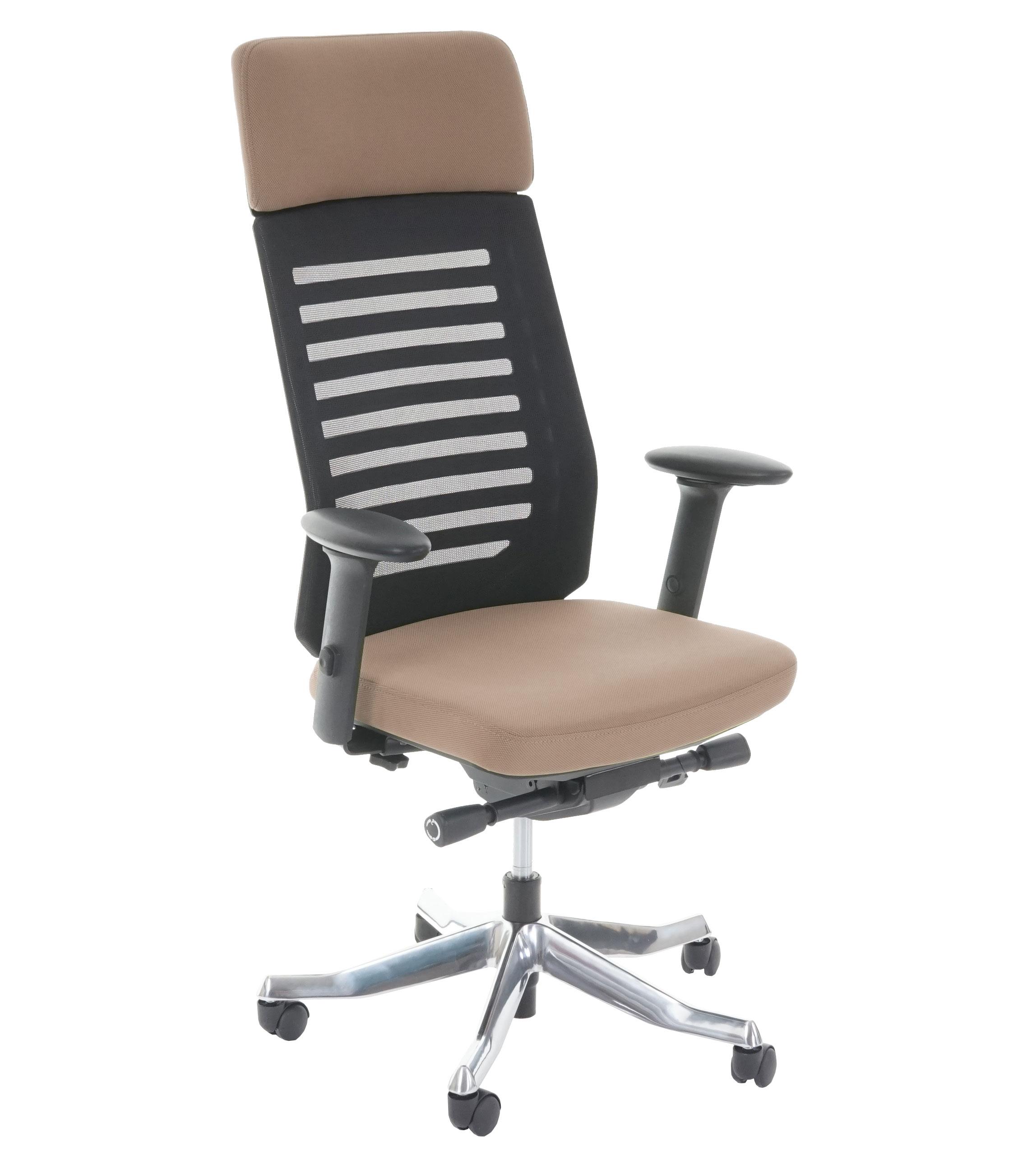 Chaise de bureau LENA PRO, Dossier Ample Ergonomique, Piétement en Aluminium, En Tissu et Maille, Marron
