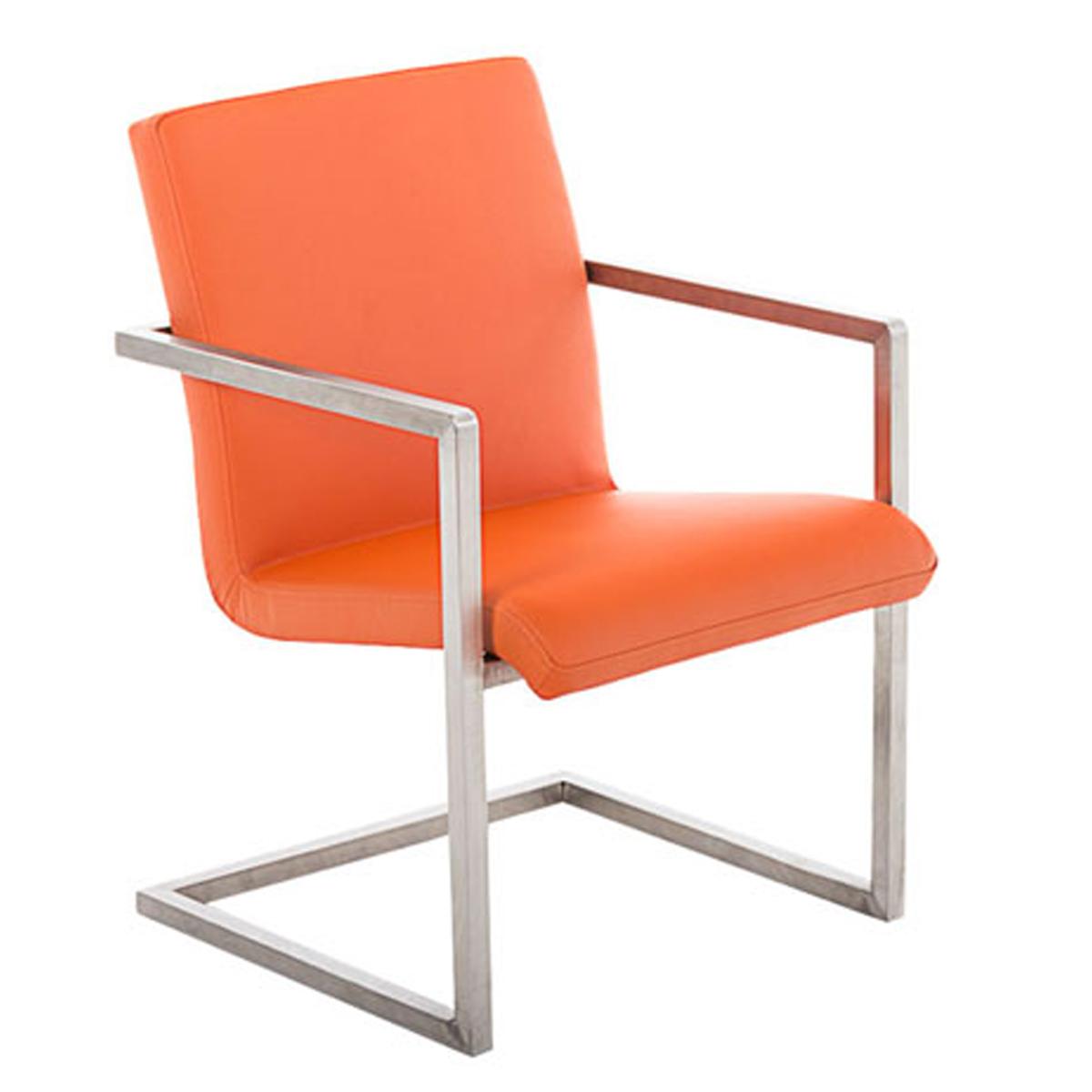 Chaise visiteur OWEN, Structure en Acier Inoxyidable, Design Exclusif, Revêtement en Cuir, Orange