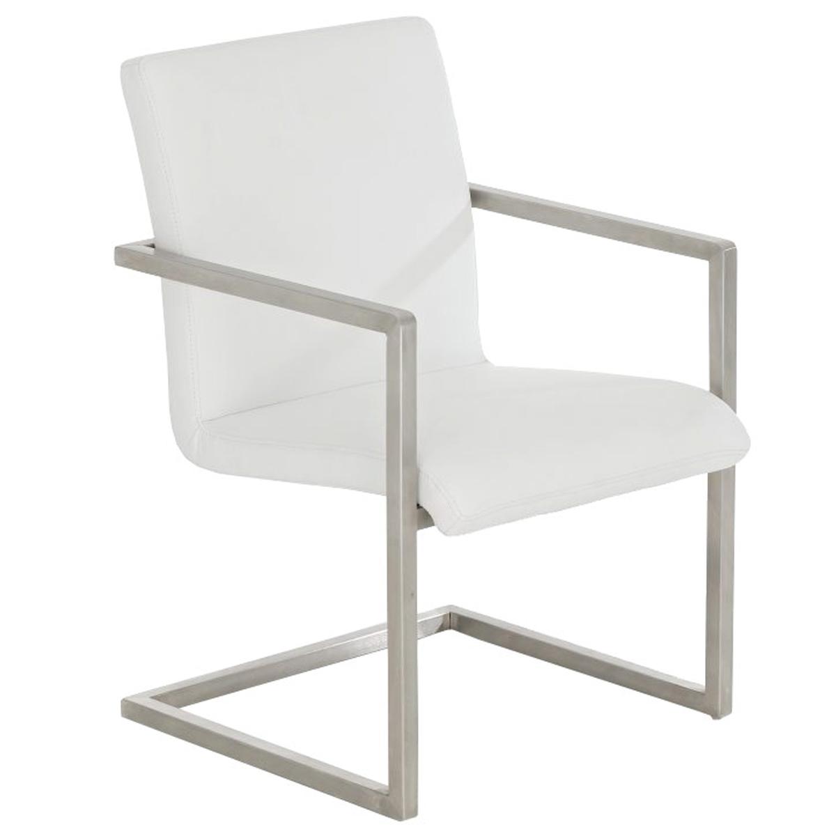 Chaise visiteur OWEN, Structure en Acier Inoxyidable, Design Exclusif, Revêtement en Cuir, Blanc