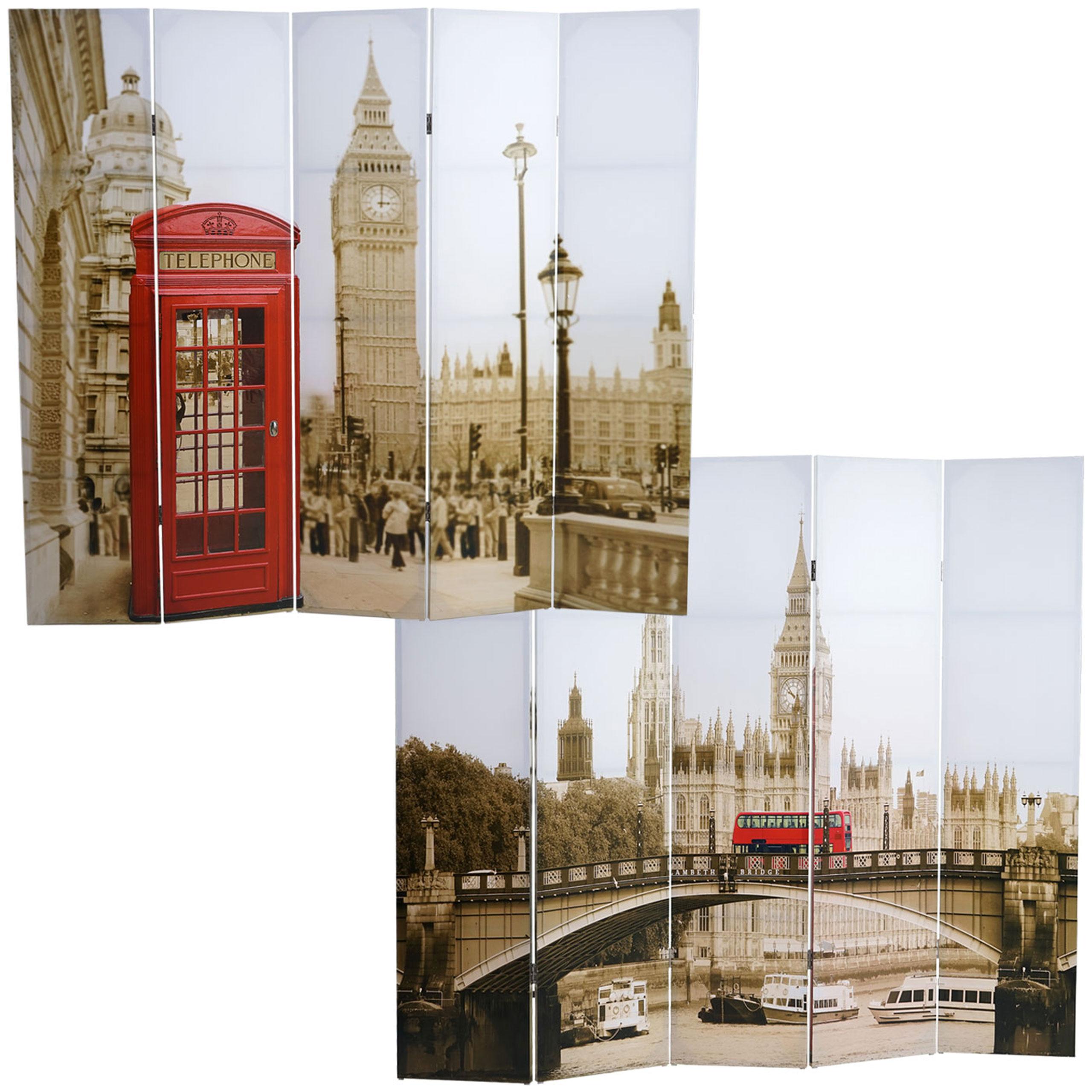 Paravent 5 panneaux LONDRES, 180x200x2,5cm, Style Vintage, Structure en Bois
