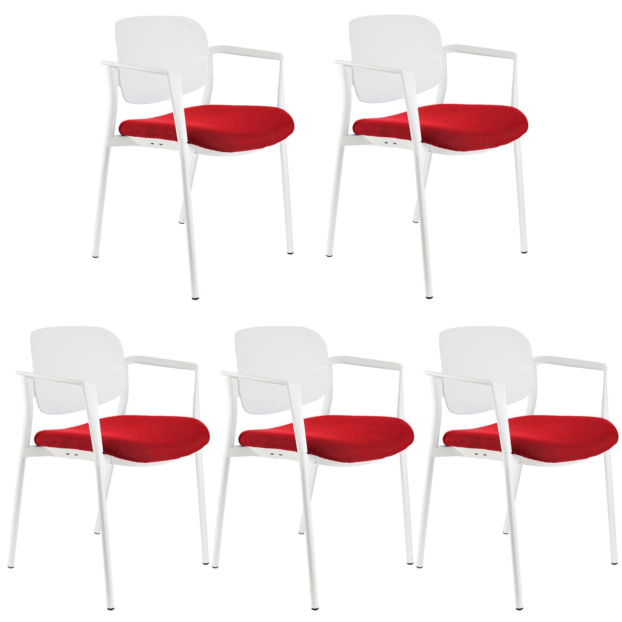 Lot de 5 chaises de réunion ERIC, Commodes et Pratiques, Empilables, Rouge