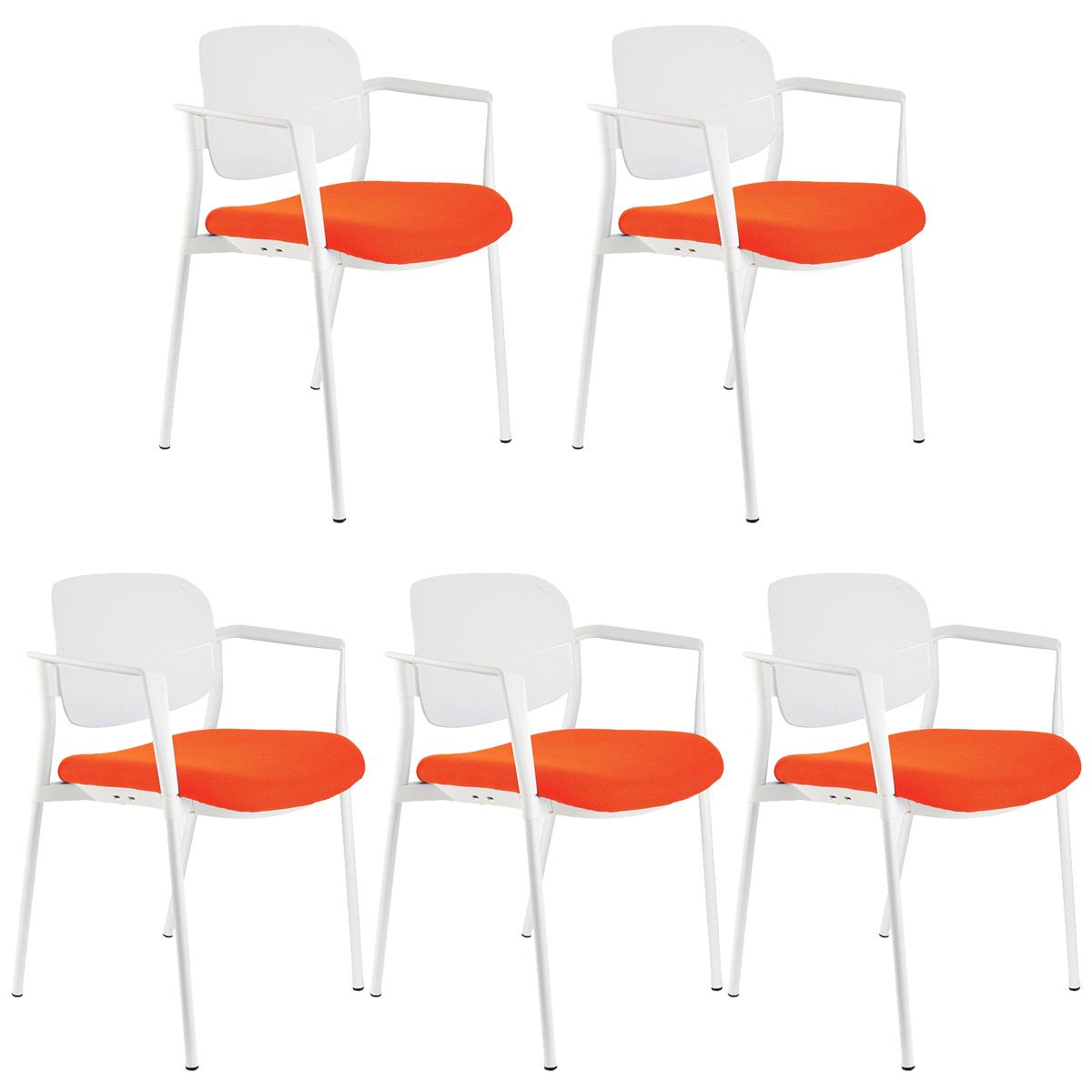 Lot de 5 chaises de réunion ERIC, Commodes et Pratiques, Empilables, Orange