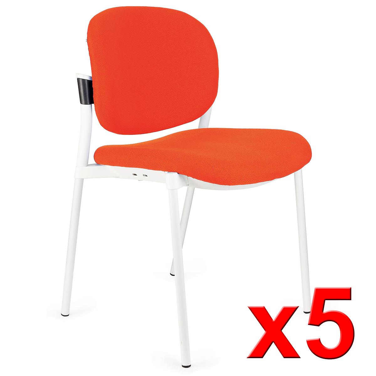 Lot de 5 chaises de réunion ERIC avec DOSSIER REMBOURRÉ, Commodes et Pratiques, Empilables, Orange
