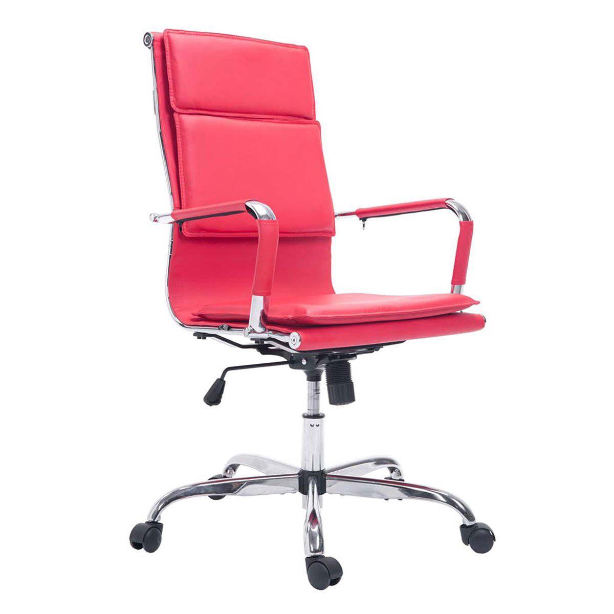 Chaise de bureau ANATOLIE, structure métallique, Grand rembourrage, cuir, Rouge