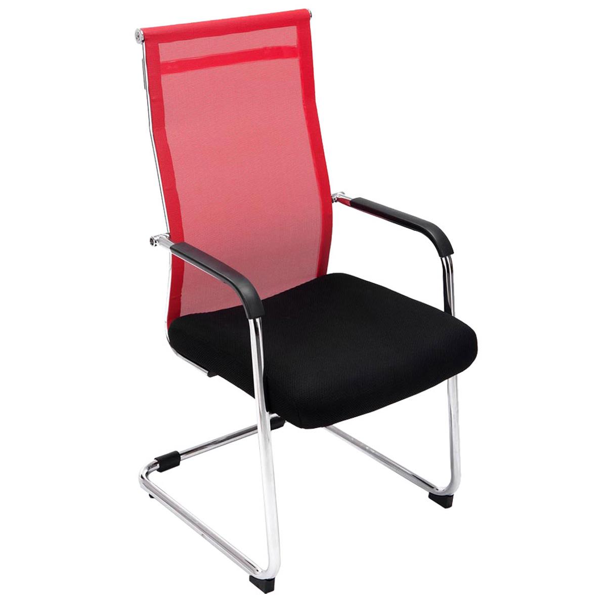 Chaise visiteur BREMEN, Structure Métallique, en Maille Respirable, Noir/ Rouge