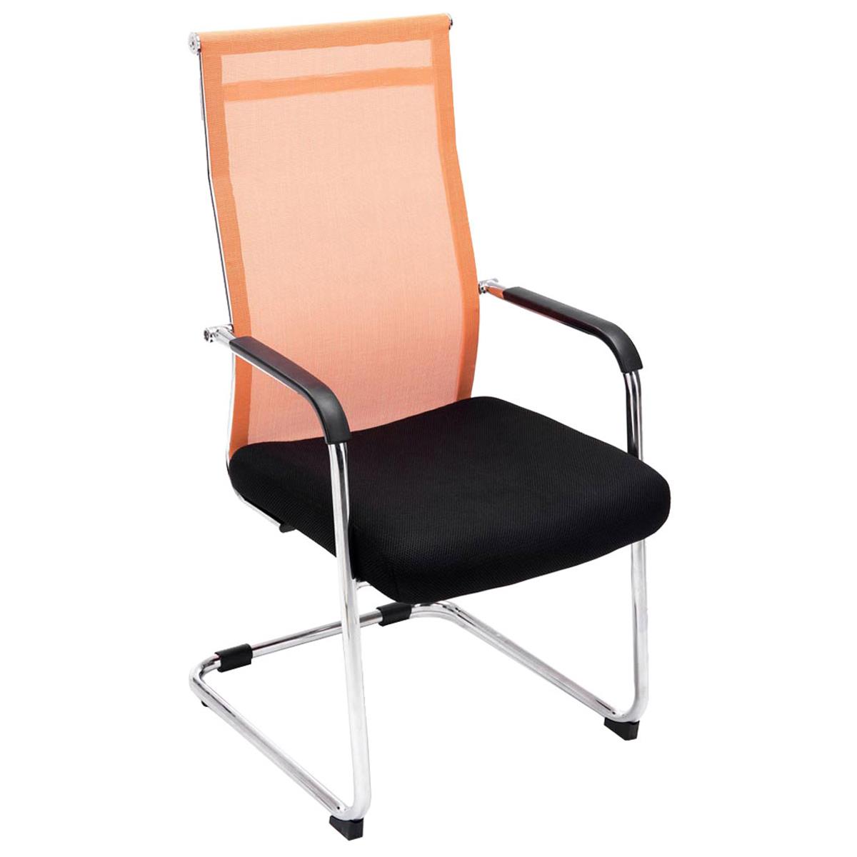 Chaise visiteur BREMEN, Structure Métallique, en Maille Respirable, Noir/ Orange
