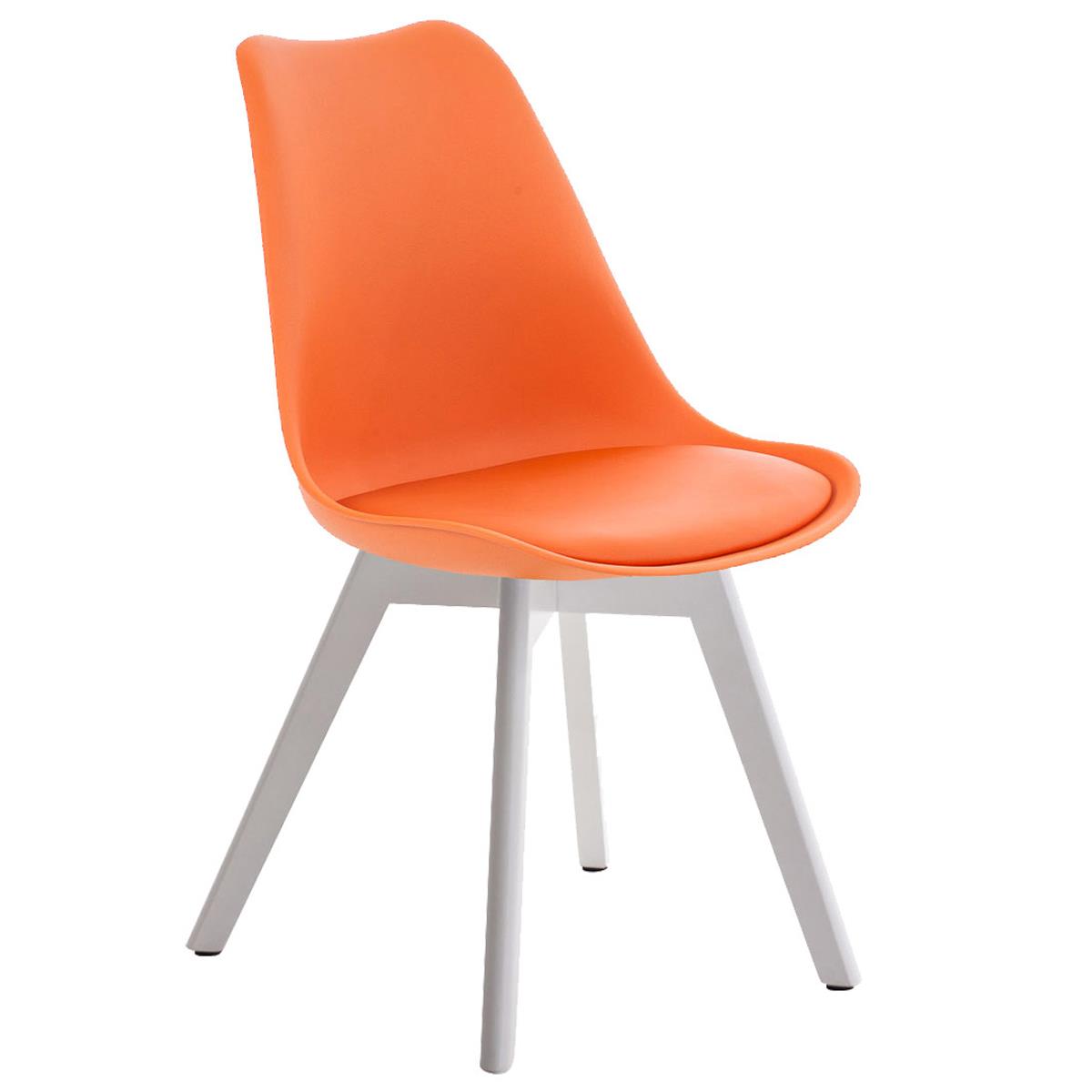 Chaise Design / Visiteur BOSPHORE, Piétement en Bois laqué Blanc, Structure en Plastique, Cuir, Orange