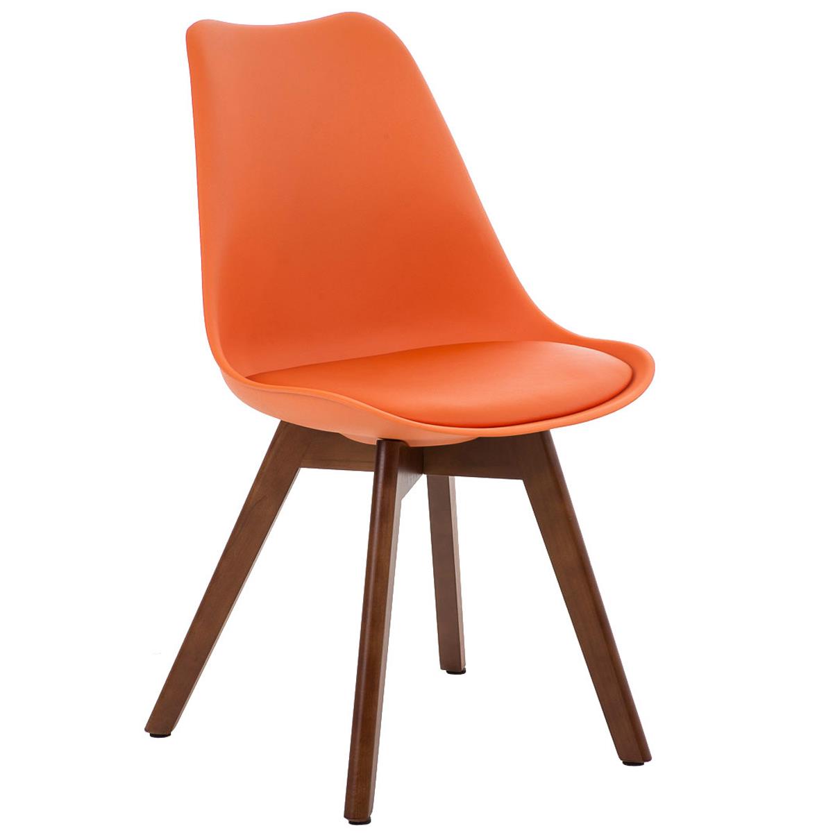 Chaise Design / Visiteur BOSPHORE, Piétement Couleur Noyer, Structure en Plastique, Cuir, Orange