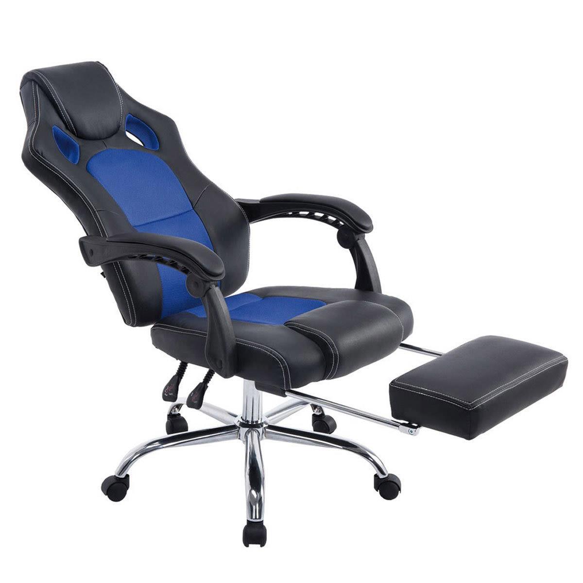Chaise Gamer SPRINT, avec Repose-pieds Extensible, en Cuir noir et Maille Respirable, Bleu