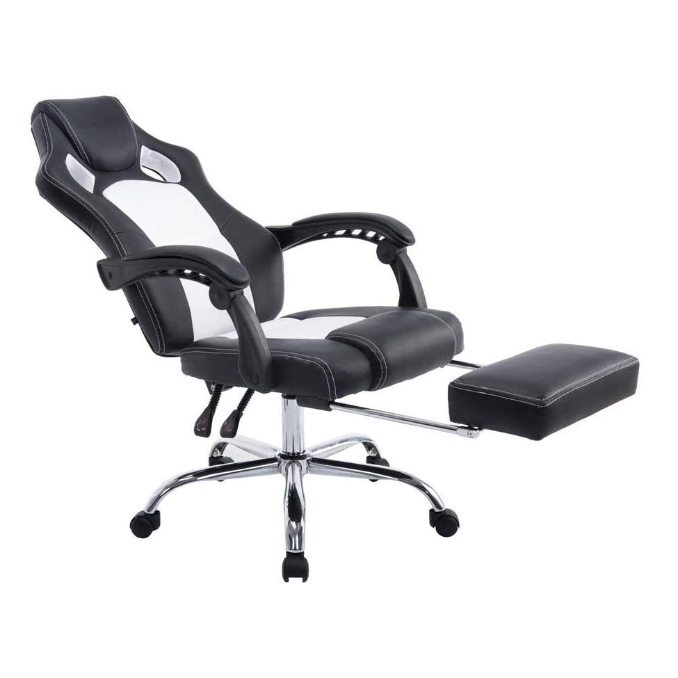 Chaise Gamer SPRINT, avec Repose-pieds Extensible, en Cuir noir et Maille Respirable, Blanc
