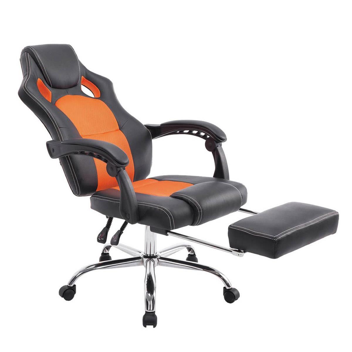 Chaise Gamer SPRINT, avec Repose-pieds Extensible, en Cuir noir et Maille Respirable, Orange