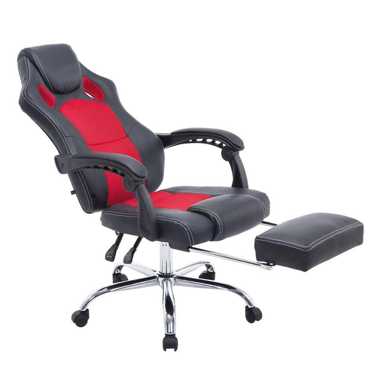 Chaise Gamer SPRINT, avec Repose-pieds Extensible, en Cuir noir et Maille Respirable, Rouge