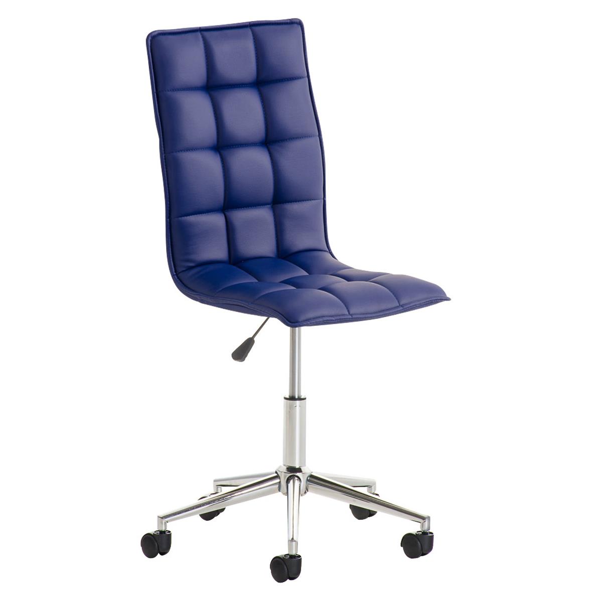 Chaise de bureau BULGARI, Design Sublime, Piétement Métallique, revêtement en Cuir, Bleu