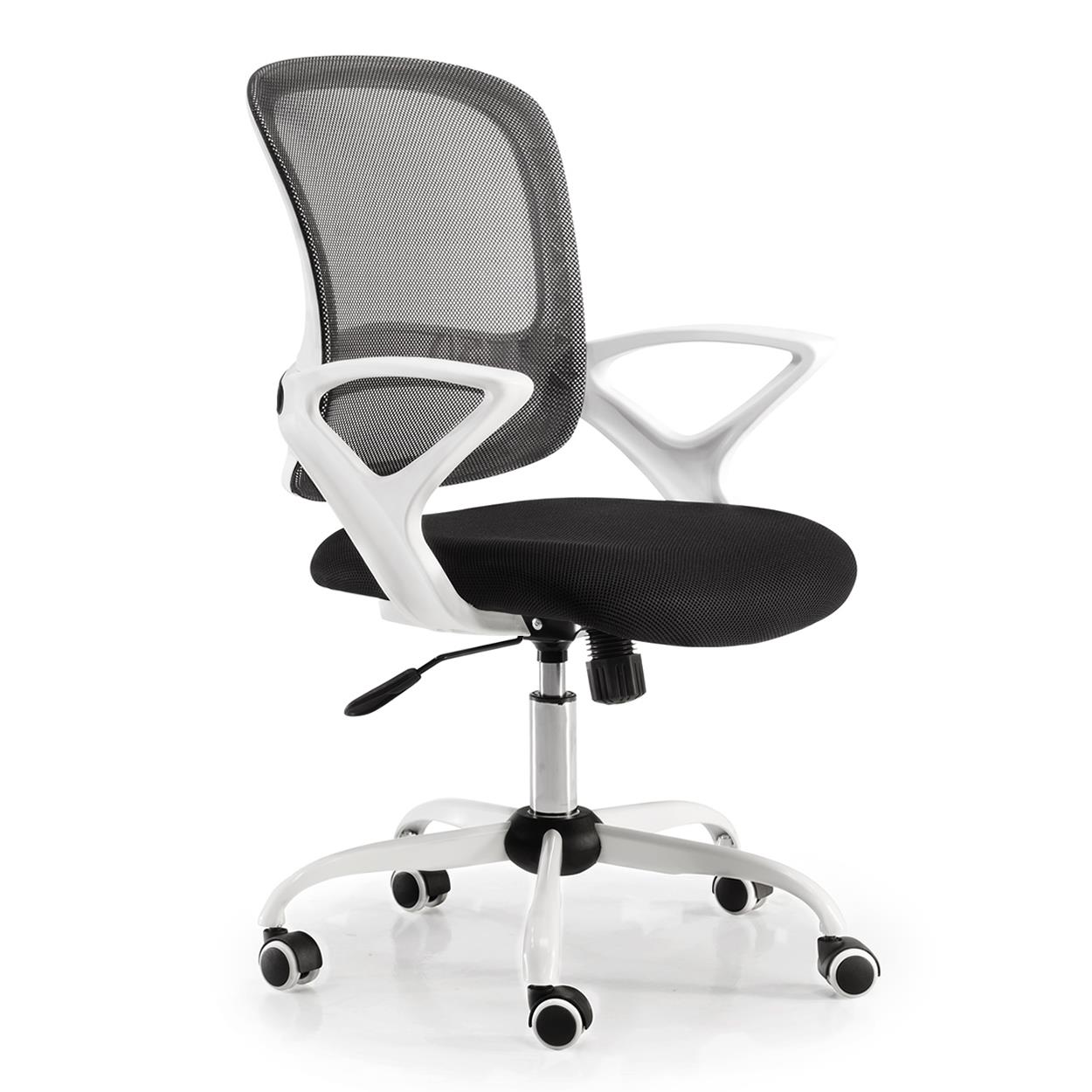 Chaise de bureau JACOB, Structure en Blanc, Design Moderne, Tissu, Noir