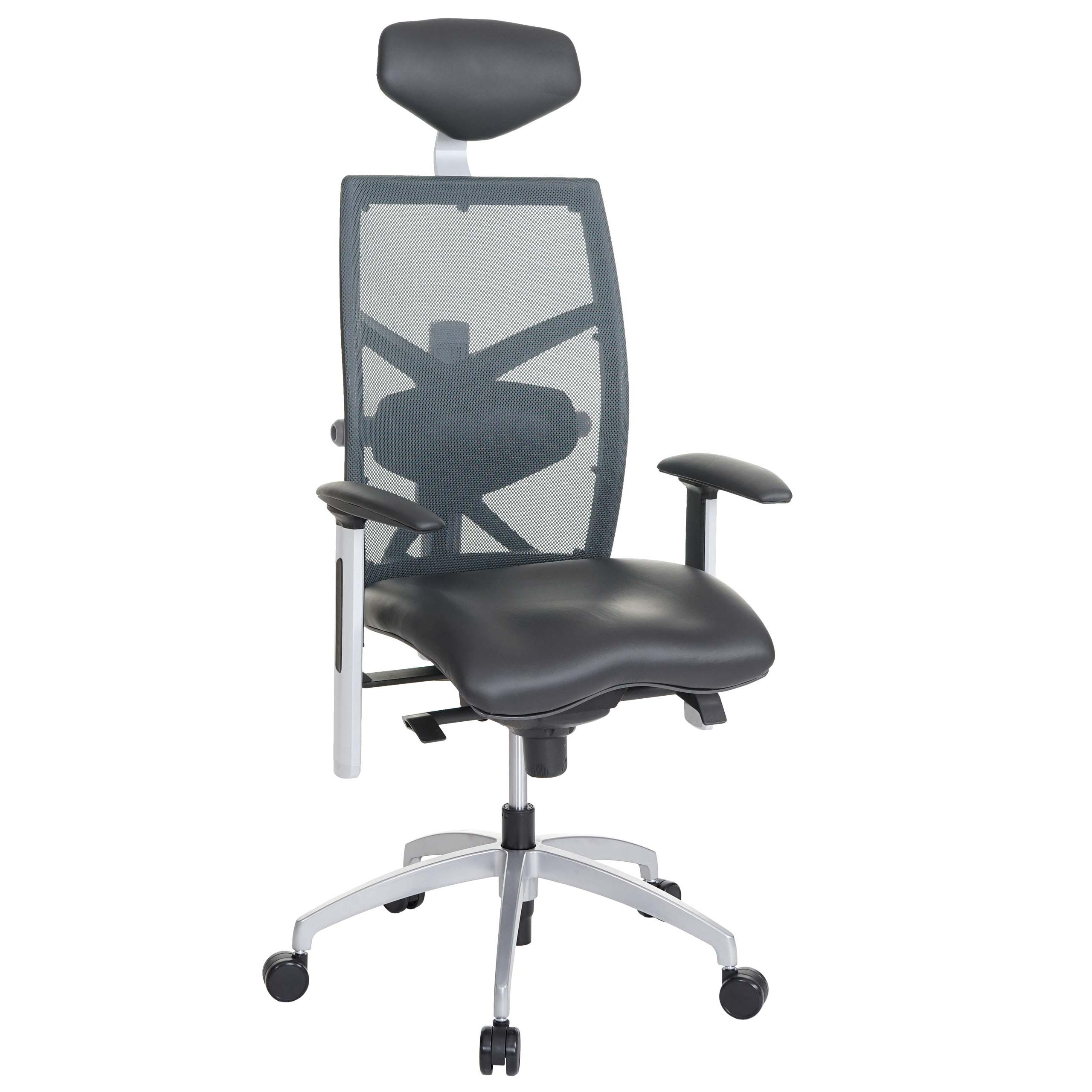 Chaise ergonomique NIL-TEC, Grand Confort, Revêtement en Cuir et Maille respirable, Noir