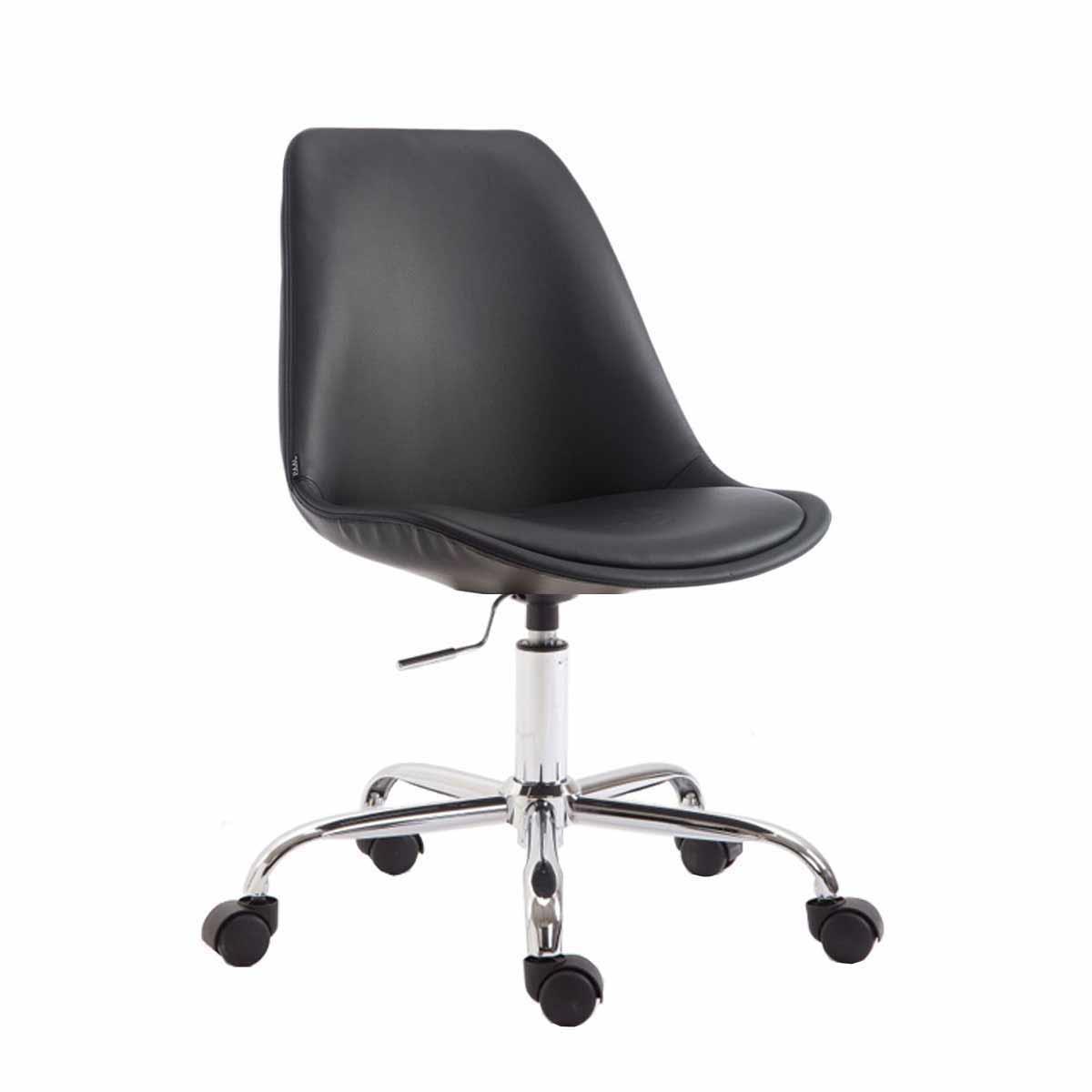Chaise de bureau Design TOULON, Piétement Métallique, Revêtement en Cuir, Noir