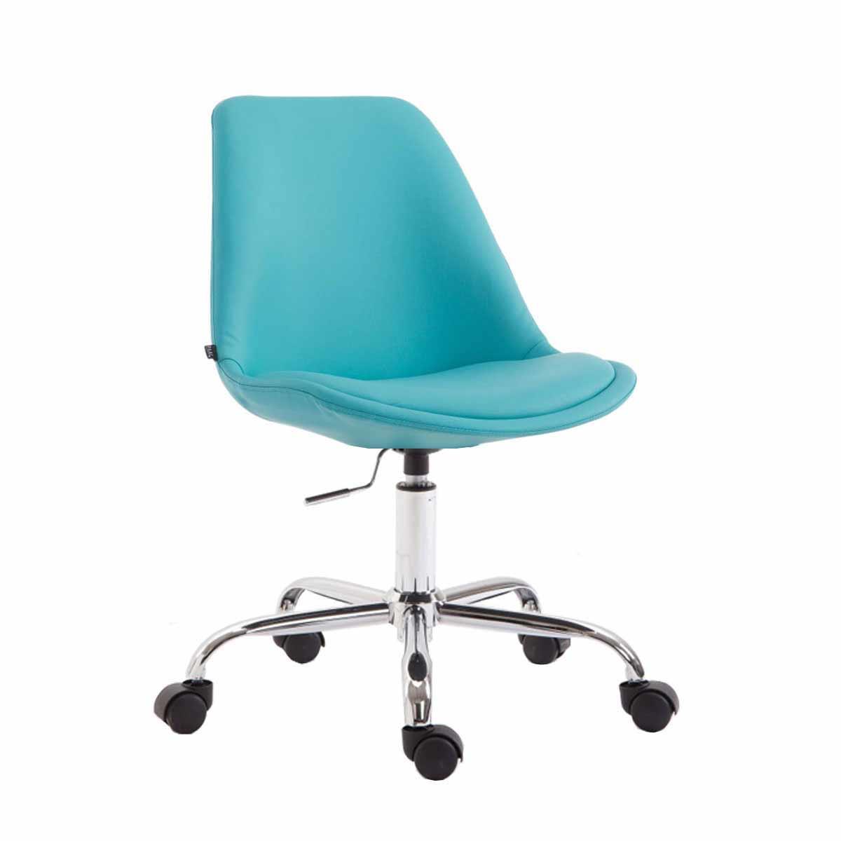Chaise de bureau Design TOULON, Piétement Métallique, Revêtement en Cuir, Bleu