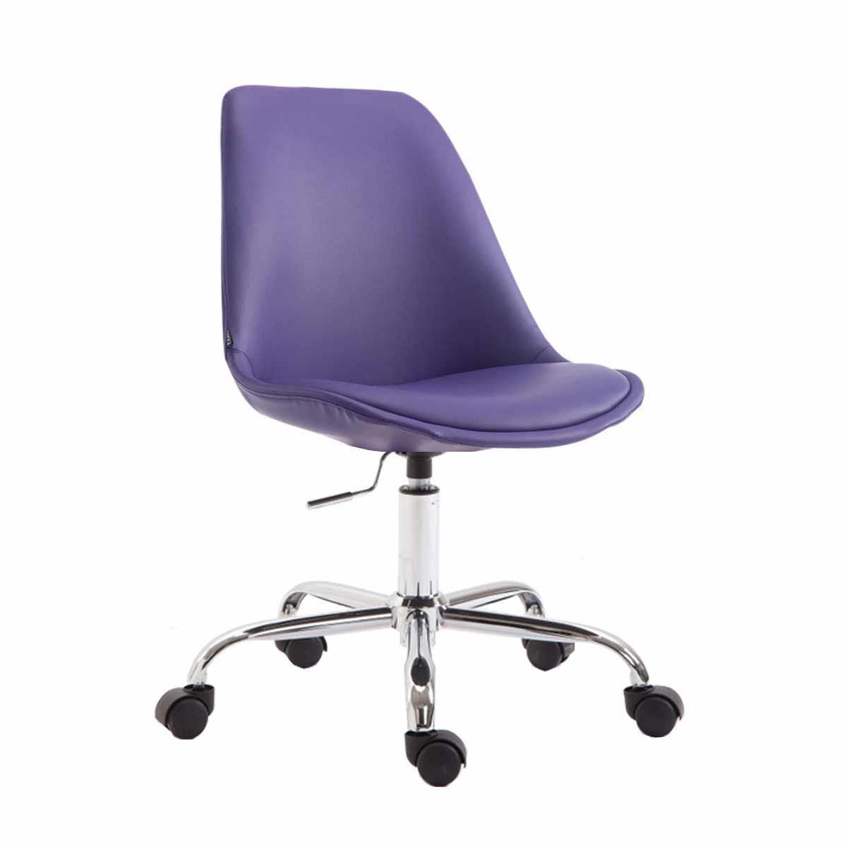 Chaise de bureau Design TOULON, Piétement Métallique, Revêtement en Cuir, Violet