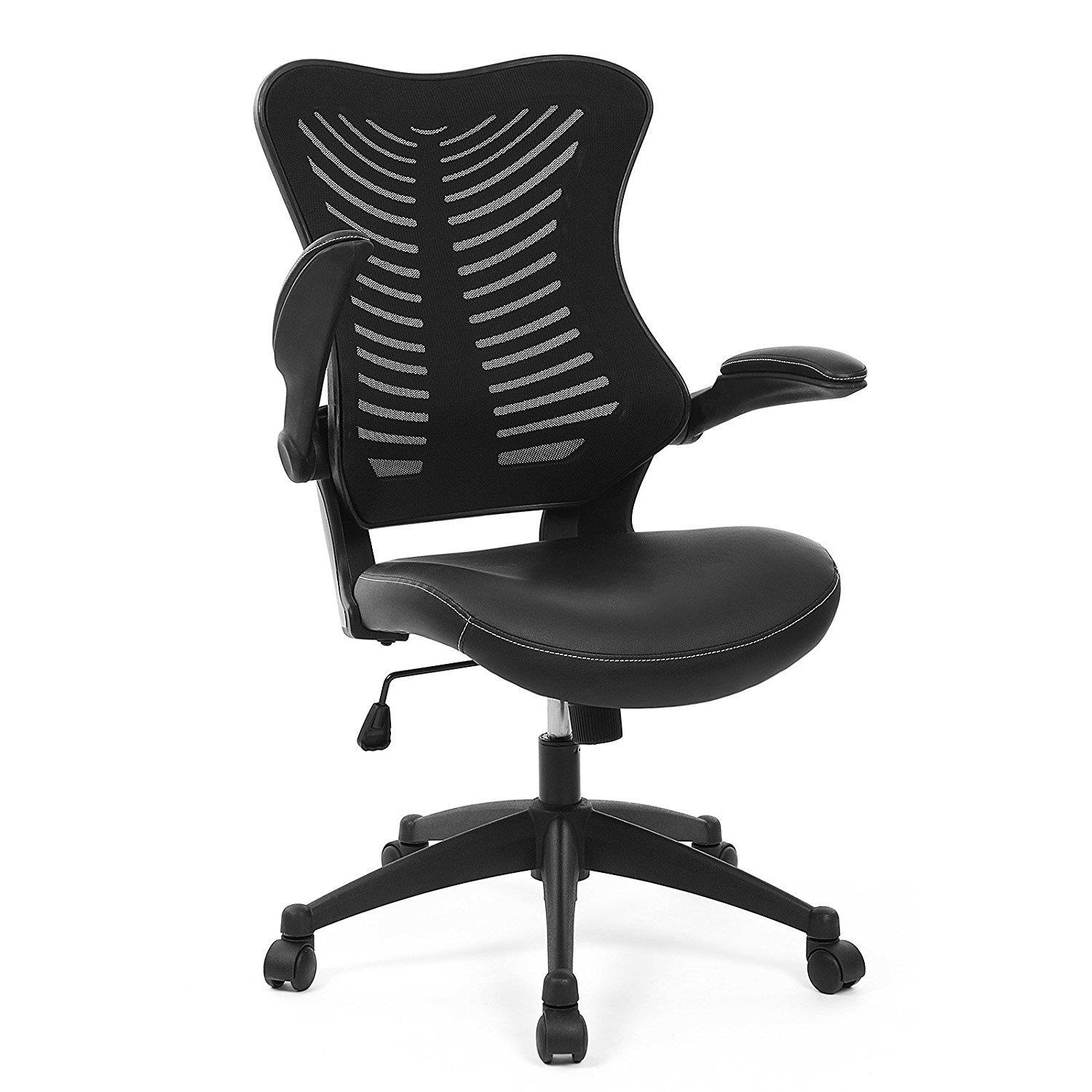 Chaise de bureau PEKO, Design ergonomique, Accoudoirs rabattables, Cuir et Maille Respirable, Noir