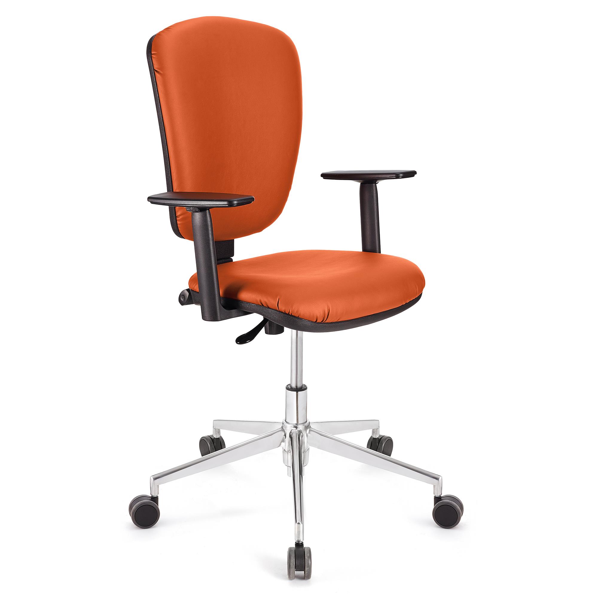 Chaise de bureau CALIPSO PRO CUIR, Dossier et Accoudoirs Ajustables, Piétement Métallique, Orange