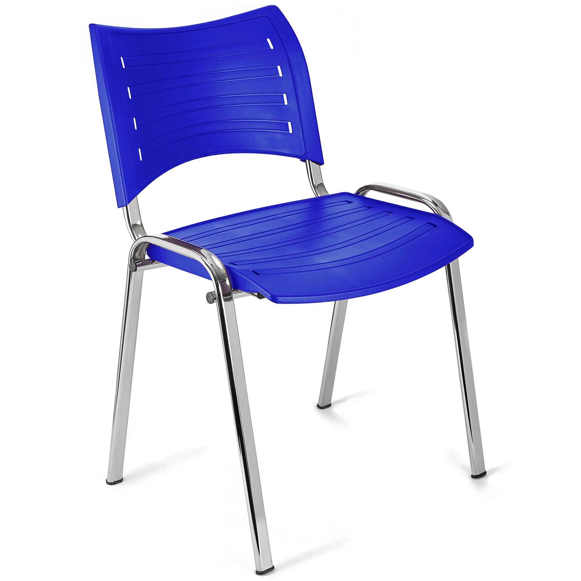 Chaise visiteur ELVA, empilable et très pratique, grande qualité, Bleu et Piétement Chromé