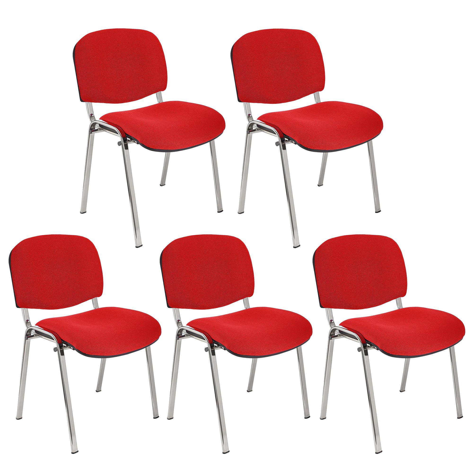 Lot de 5 chaises visiteur MOBY BASE, Commode et Pratique, Prix Incroyable, Rouge et Piétement Chromé