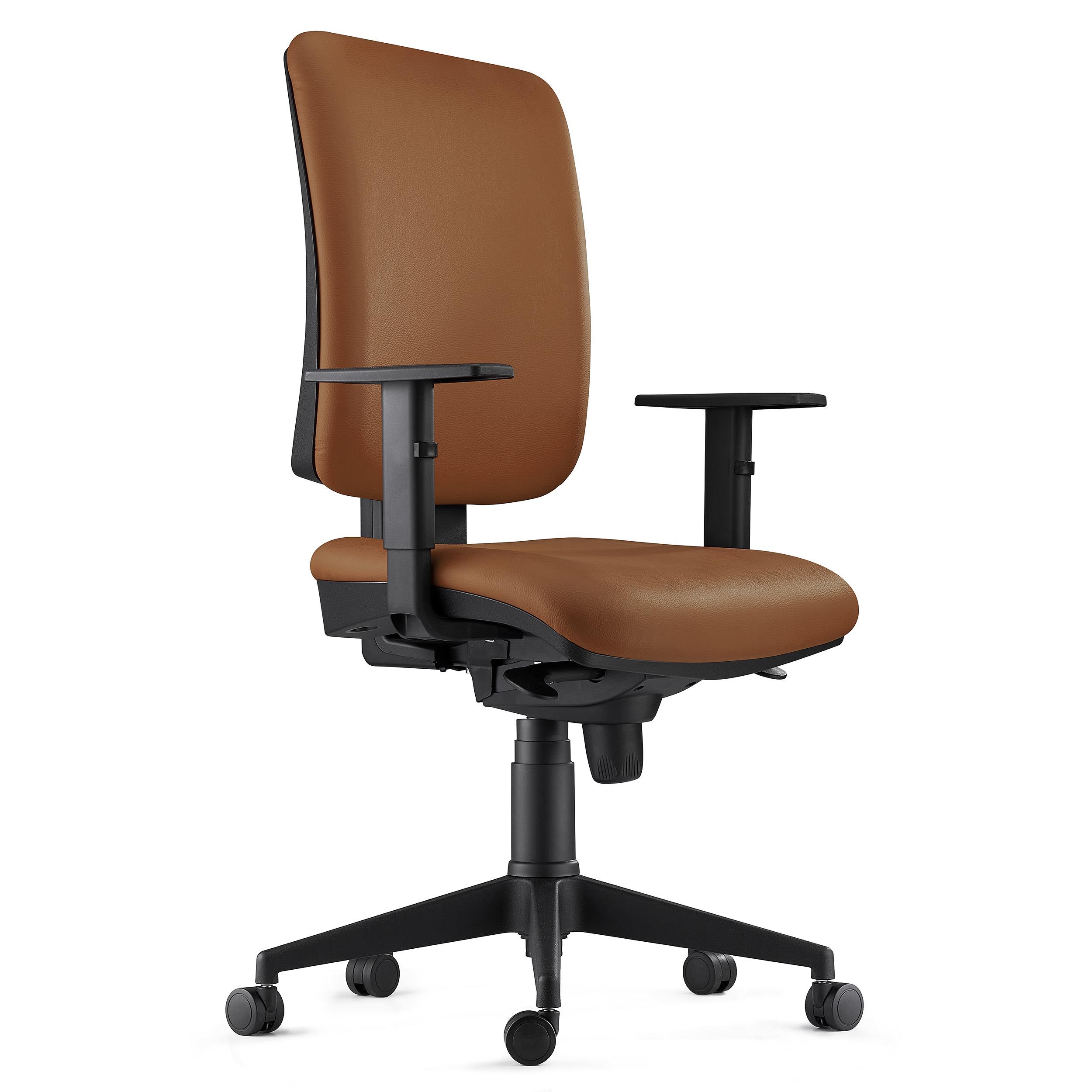 Chaise ergonomique PIERO, Accoudoirs Ajustables, en Cuir Authentique Marron