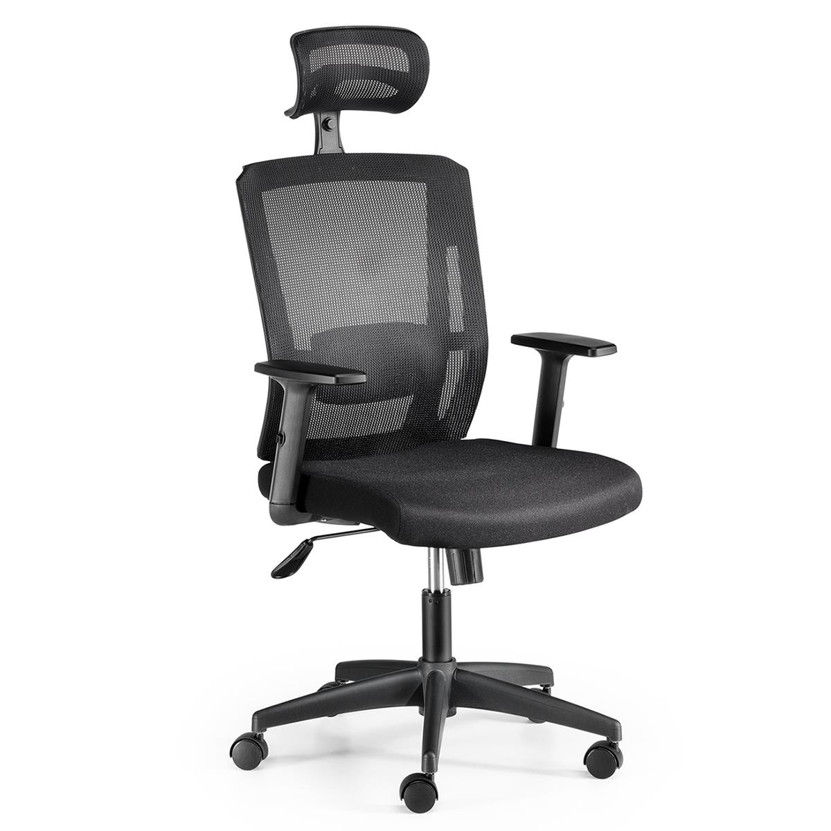 Chaise ergonomique LINDA, Support Lombaire Ajustable, Appui-tête, Noir