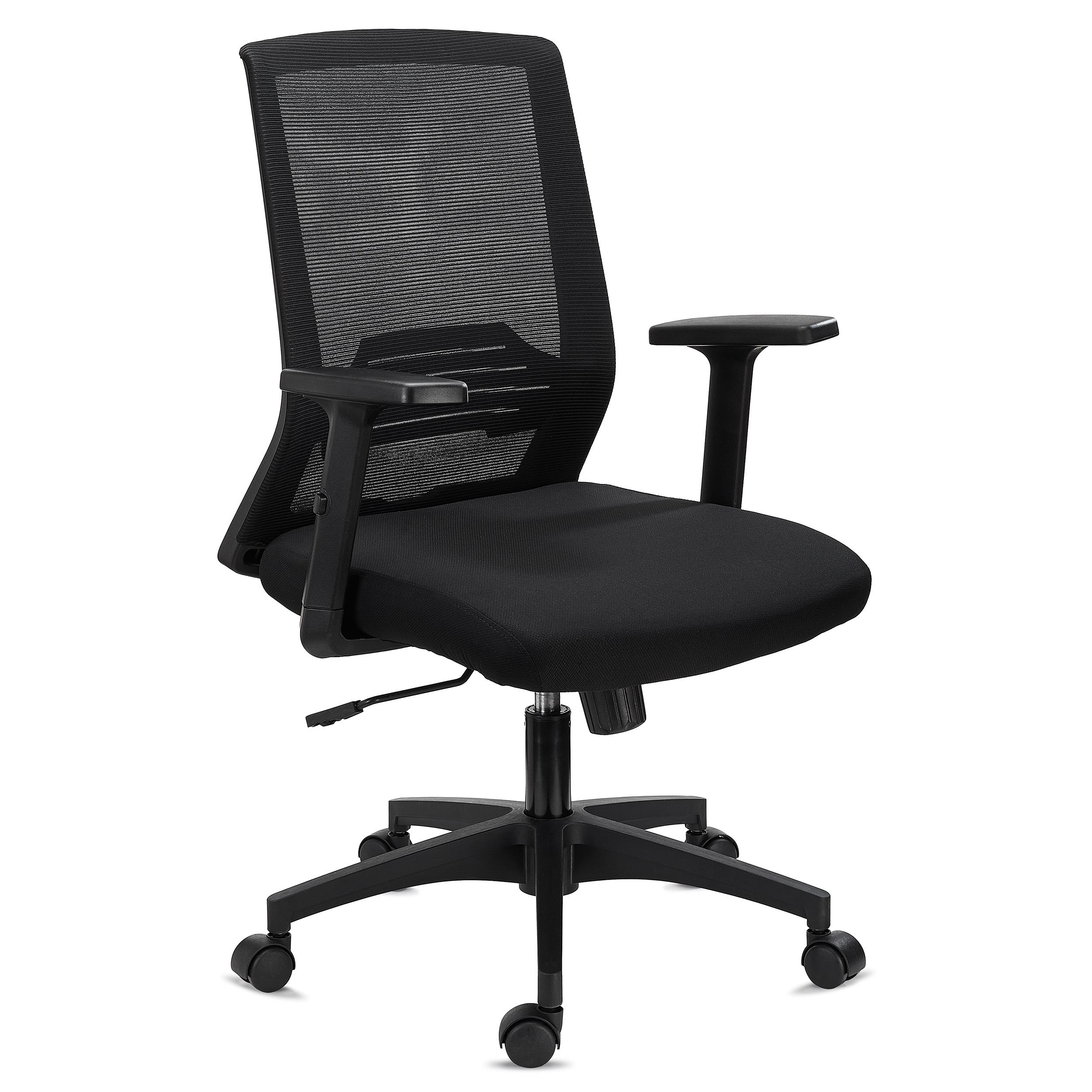 Chaise de Bureau MIAMI, Support Lombaire, Accoudoirs Ajustables, Confortable et Robuste, Noir